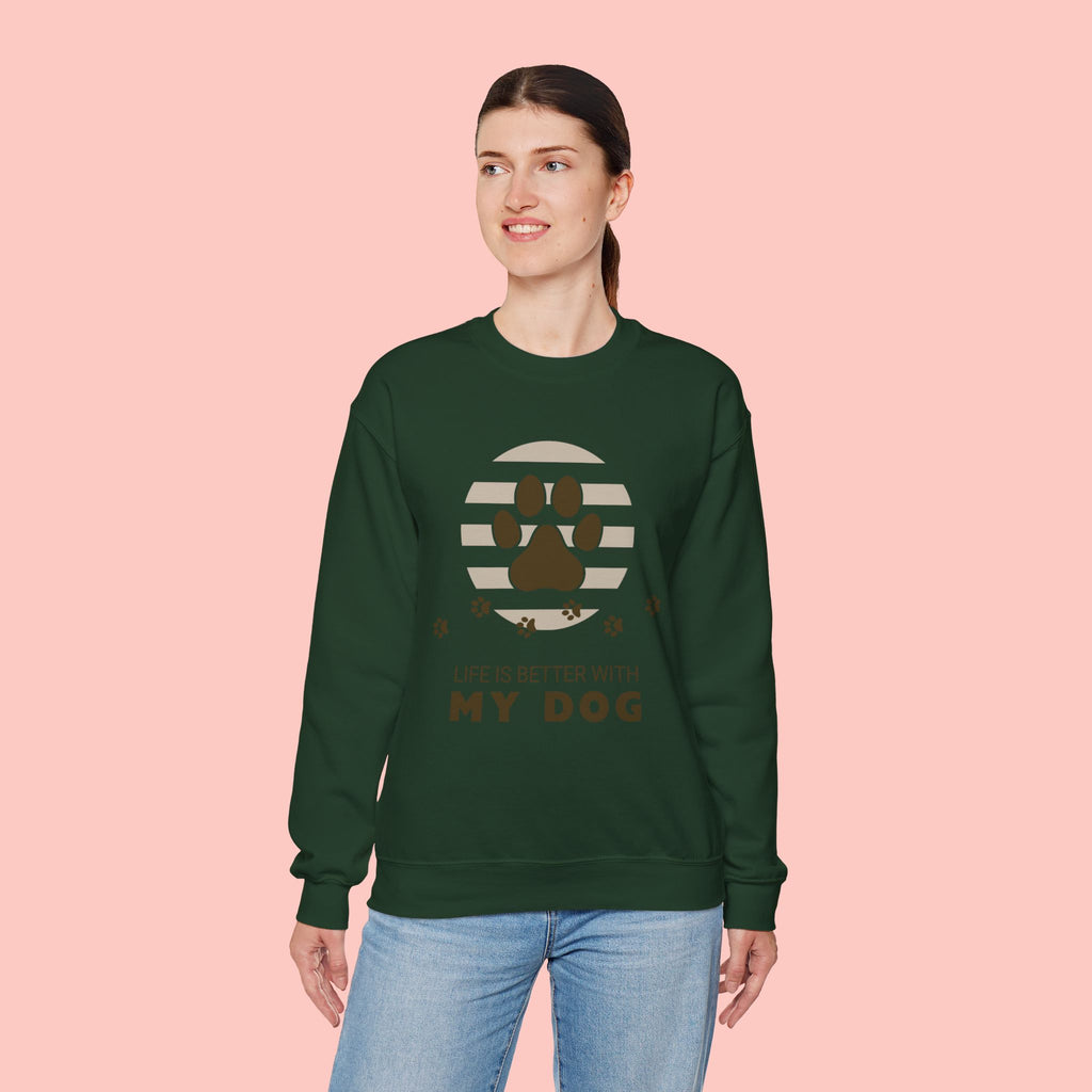 Life Is Better With My Dog Sweatshirt — Paw Print Crewneck for Dog Lovers