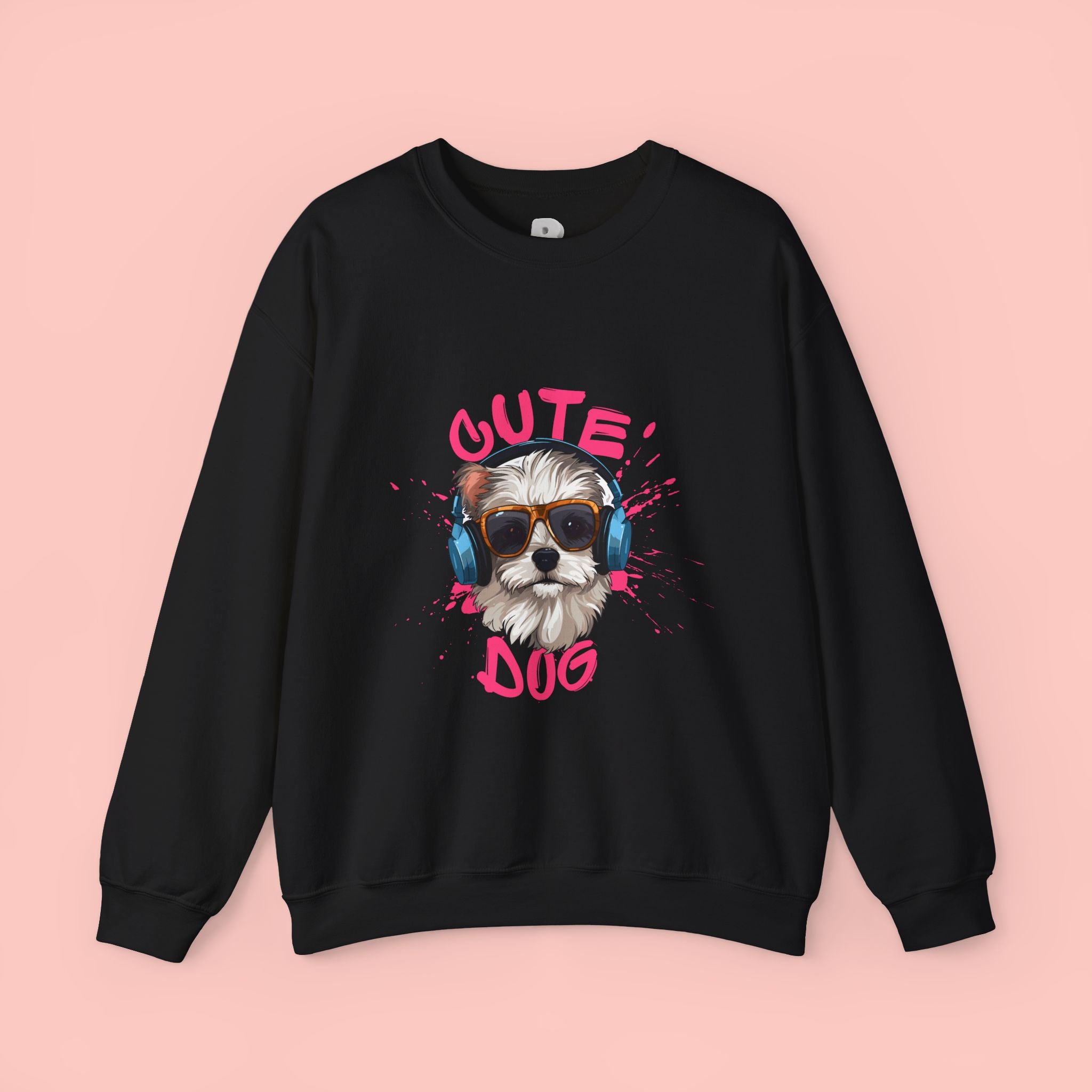 Cute Dog Sweatshirt — Cool Pup with Headphones Graphic Crewneck