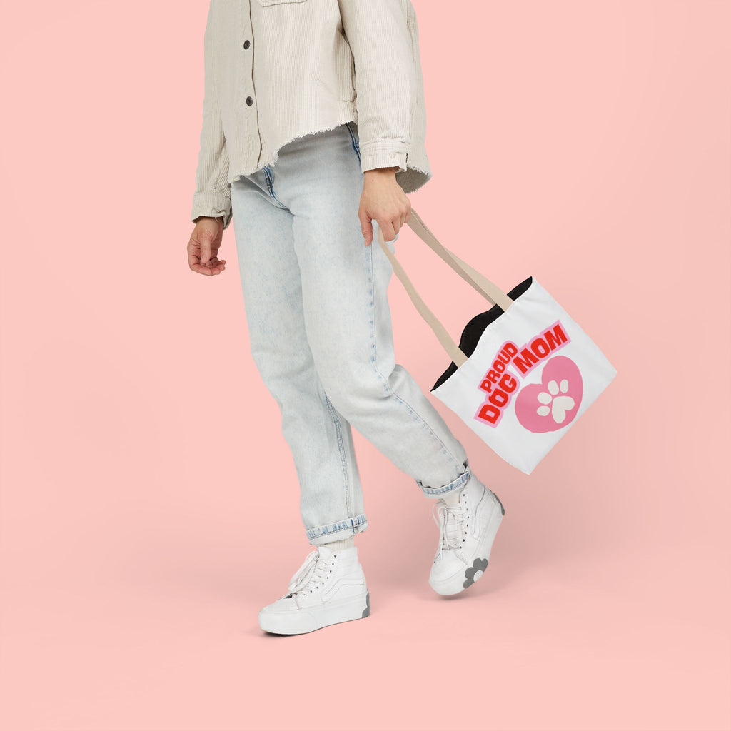 Proud Dog Mom Canvas Tote Bag – Pink Paw Heart Dog Mom Gift