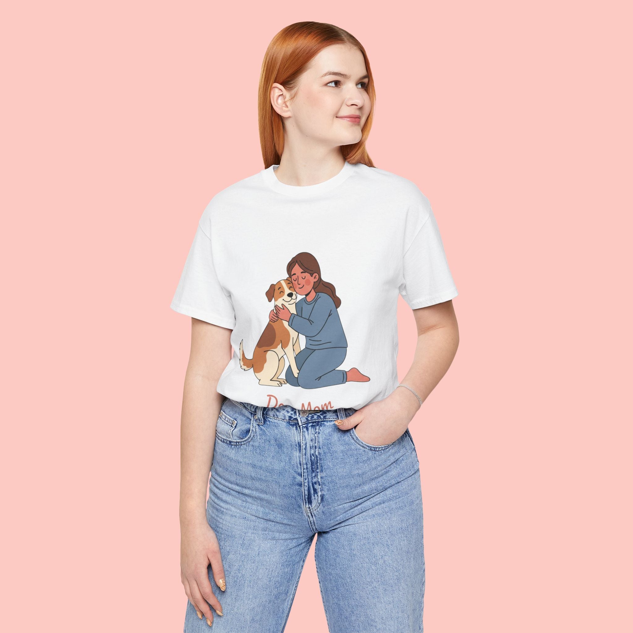 Dog Mom T‑Shirt — Cute Woman Hugging Dog Graphic Tee