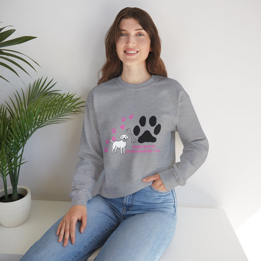 Crewneck Sweatshirt — "Pawprints Everywhere I Go" Dog Lover Graphic