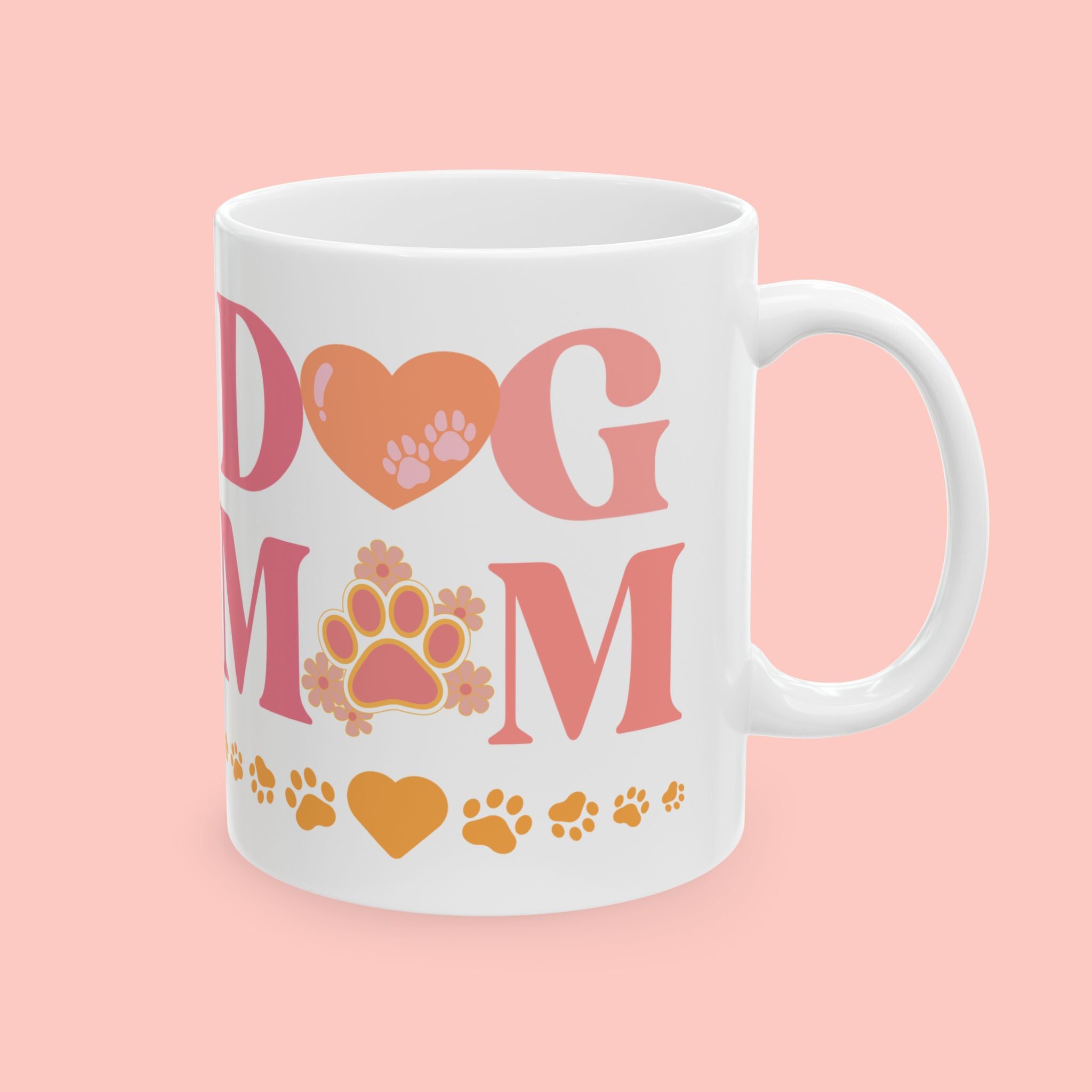 Dog Mom Ceramic Mug — Paw Print Heart Coffee Cup (11oz & 15oz)
