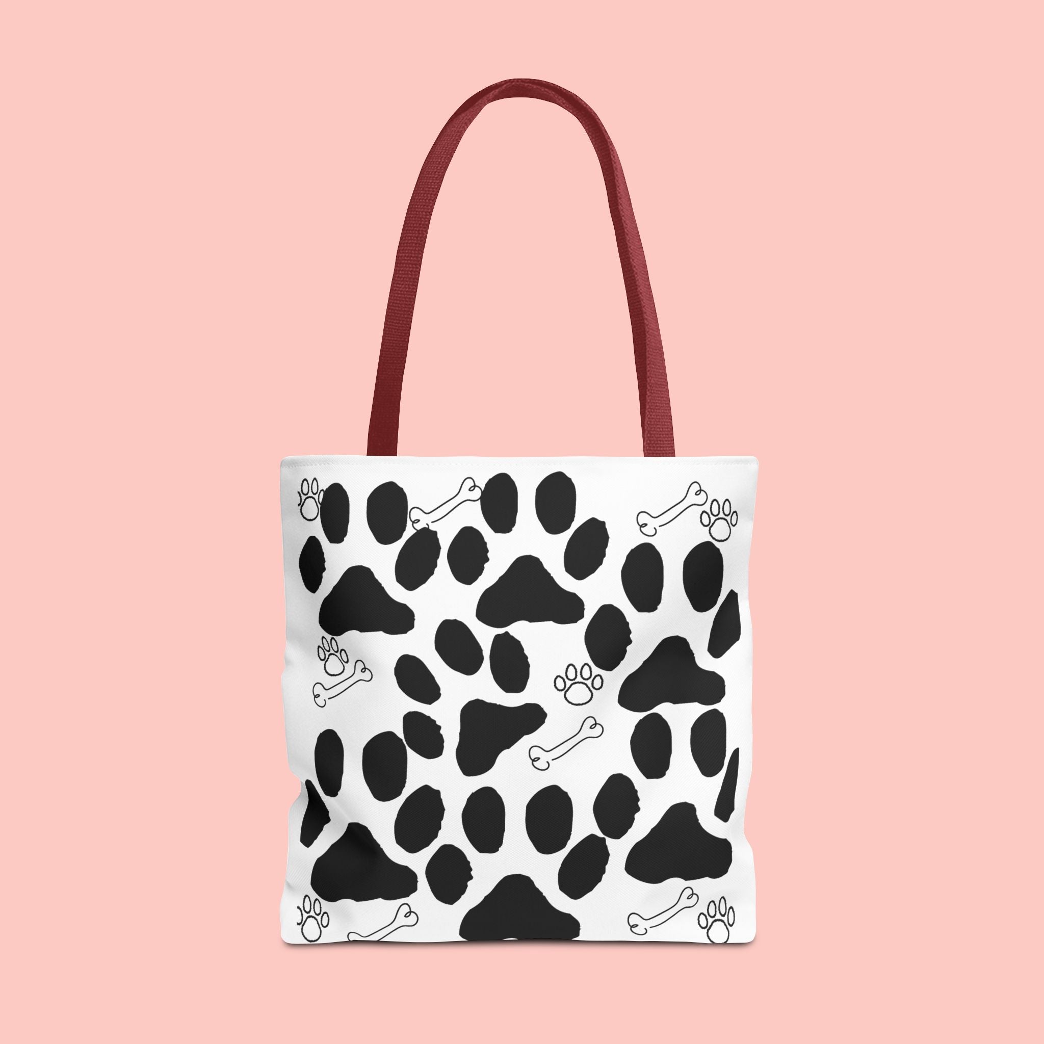 Dalmatian Paw Print Tote Bag — Dog Bones & Paw Pattern AOP Tote