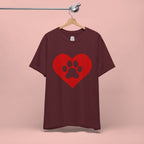 Pet Lover T-Shirt — Red Heart Paw Print Tee