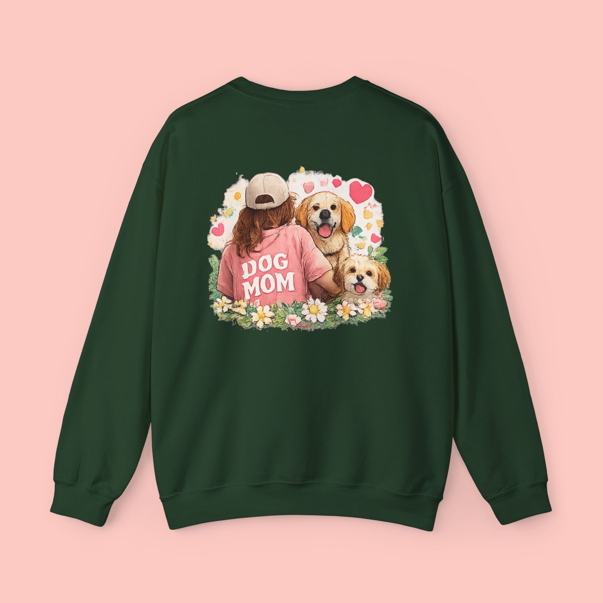 Dog Mom Crewneck Sweatshirt – Cute Floral Paw Print Back Graphic