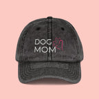 Vintage Embroidered 'DOG MOM' Cap — Washed Red Baseball Hat for Dog Lovers
