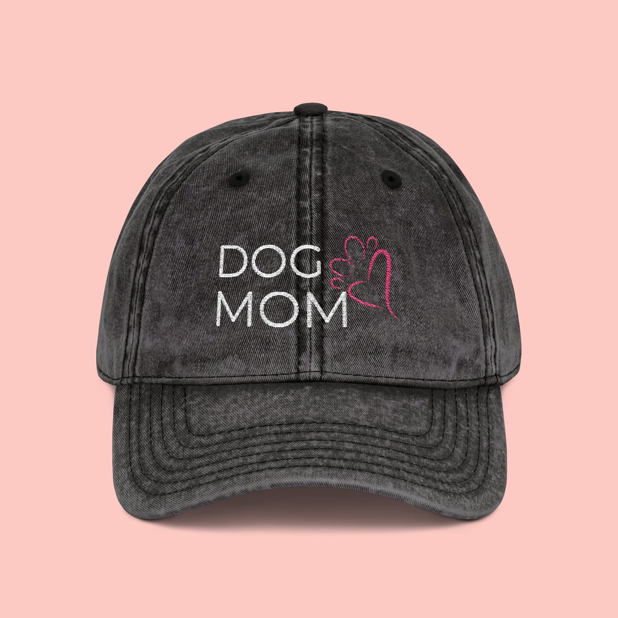 Vintage Embroidered 'DOG MOM' Cap — Washed Red Baseball Hat for Dog Lovers