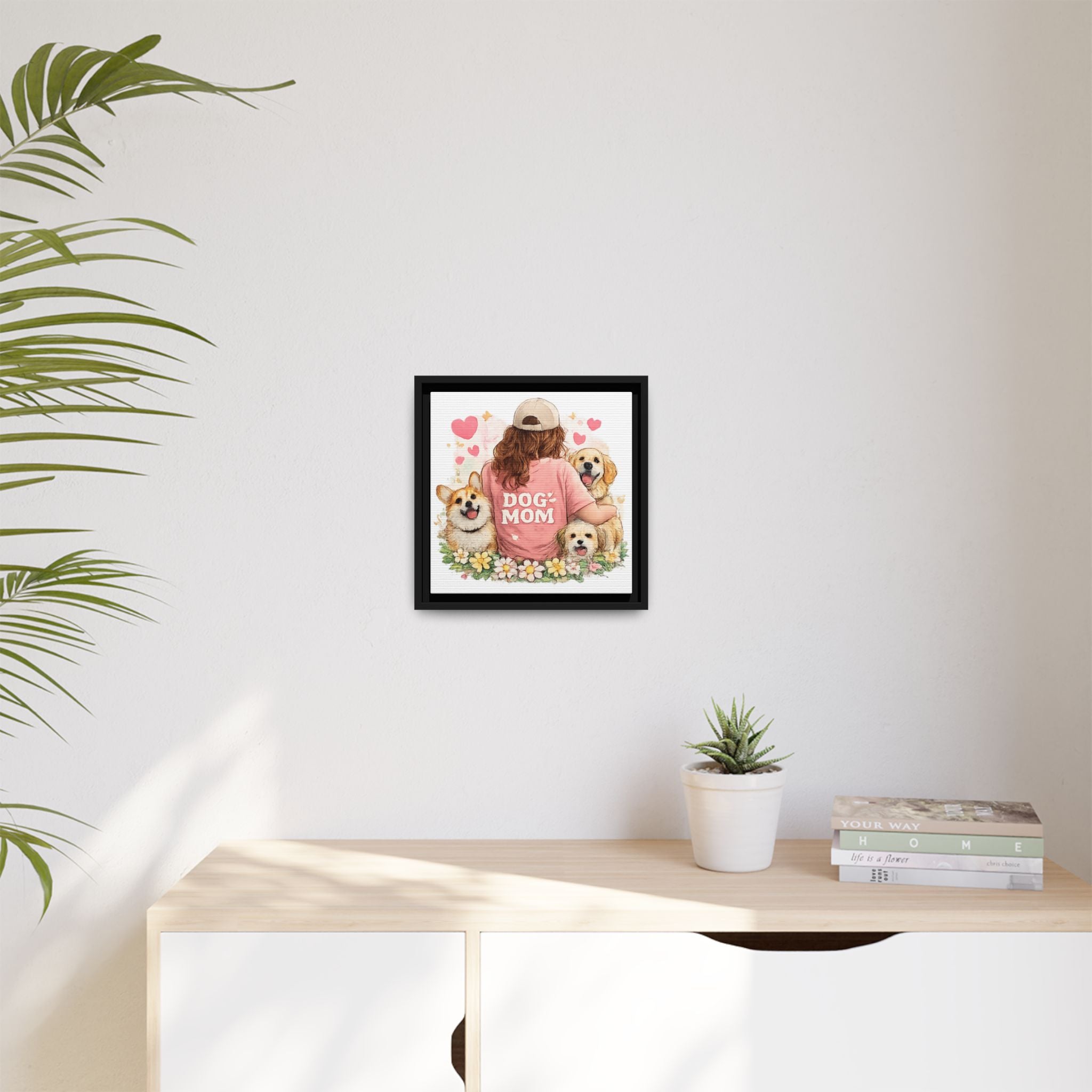 Dog Mom Canvas Print — Framed Matte Wall Art with Cute Dogs & Hearts