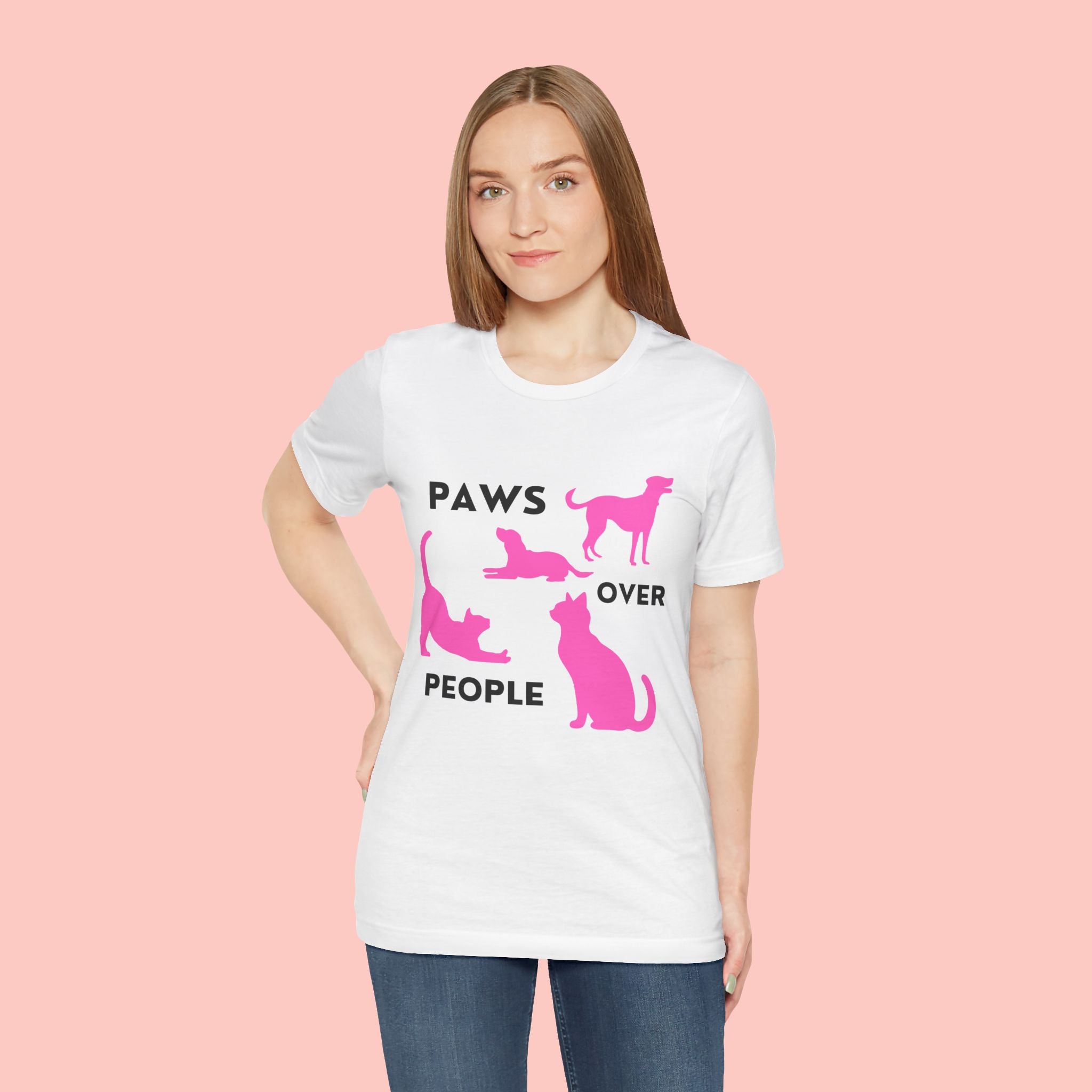 Paws Over People Tee — Pink Cats & Dogs Graphic T-Shirt