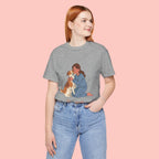 Dog Mom T‑Shirt — Cute Woman Hugging Dog Graphic Tee