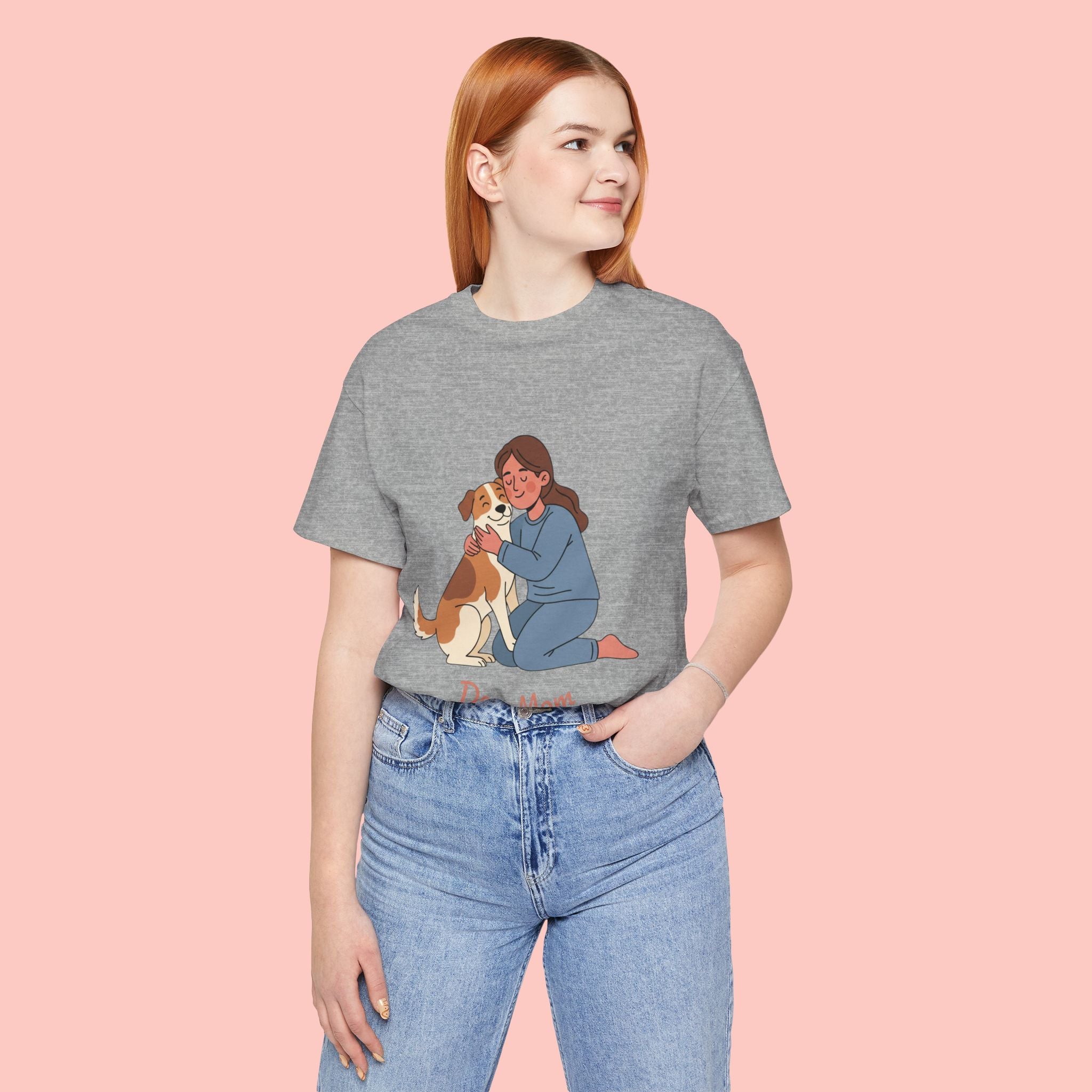 Dog Mom T‑Shirt — Cute Woman Hugging Dog Graphic Tee
