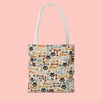Dog Paw & Bone Pattern Tote Bag — 'Woof' All-Over Print Canvas Tote