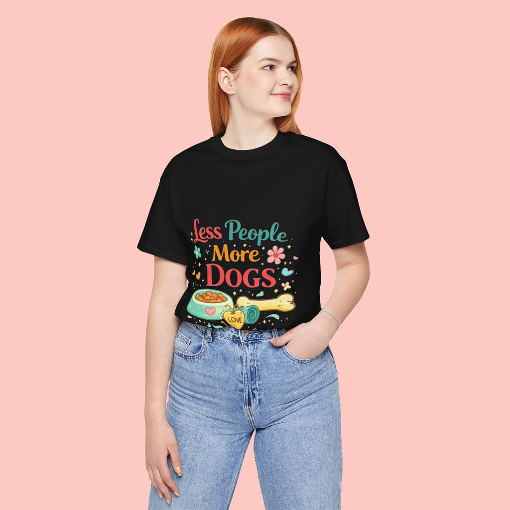 Less People More Dogs T-Shirt – Cute Dog Bowl & Bone Graphic Tee