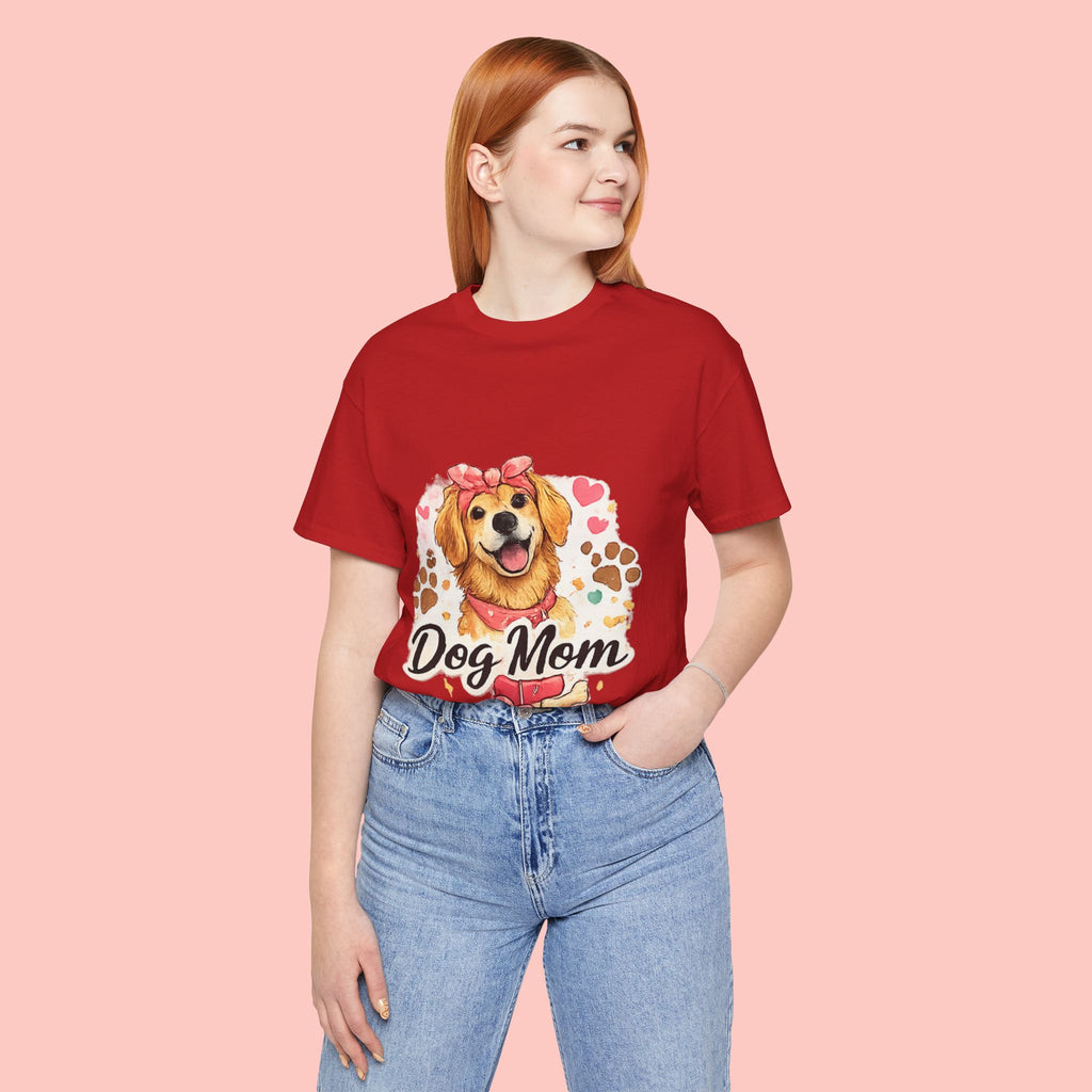 Dog Mom T-Shirt – Cute Golden Retriever Design with Hearts & Paw Prints