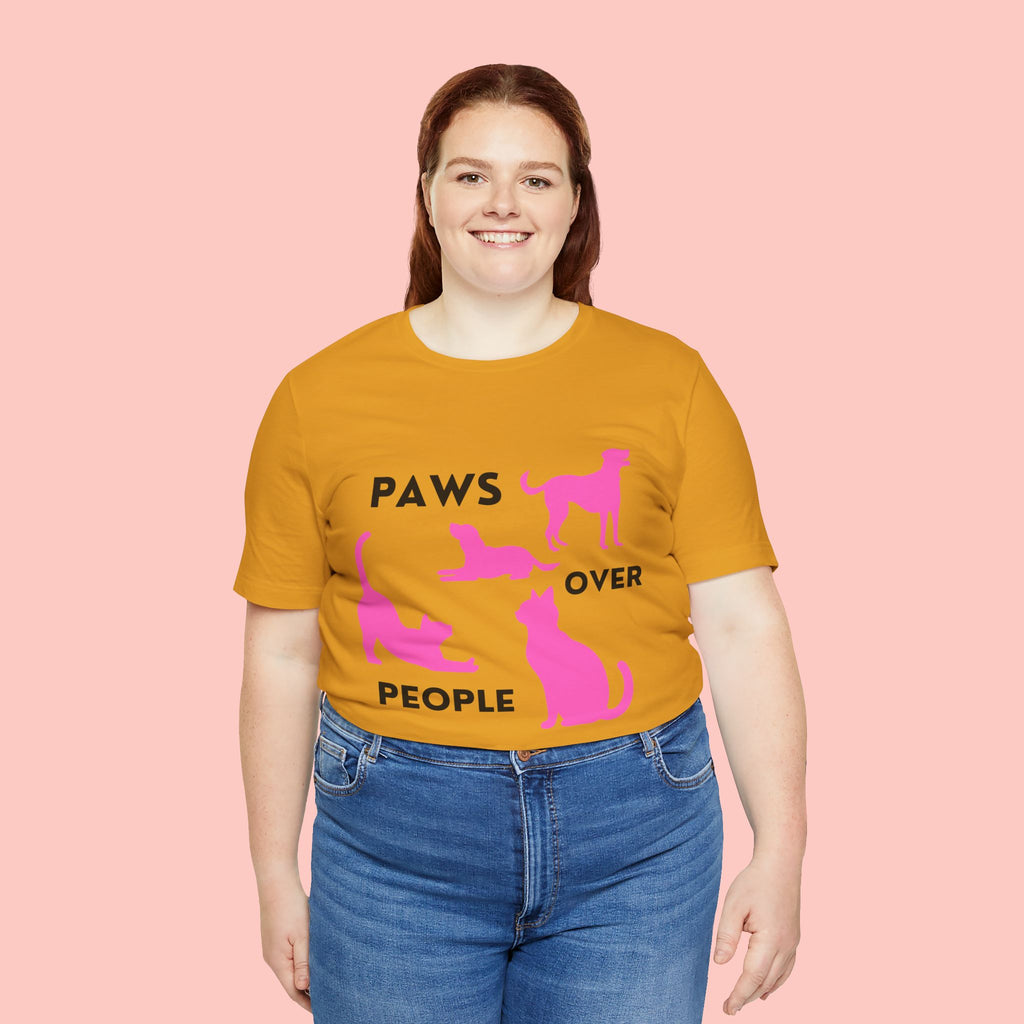 Paws Over People Tee — Pink Cats & Dogs Graphic T-Shirt