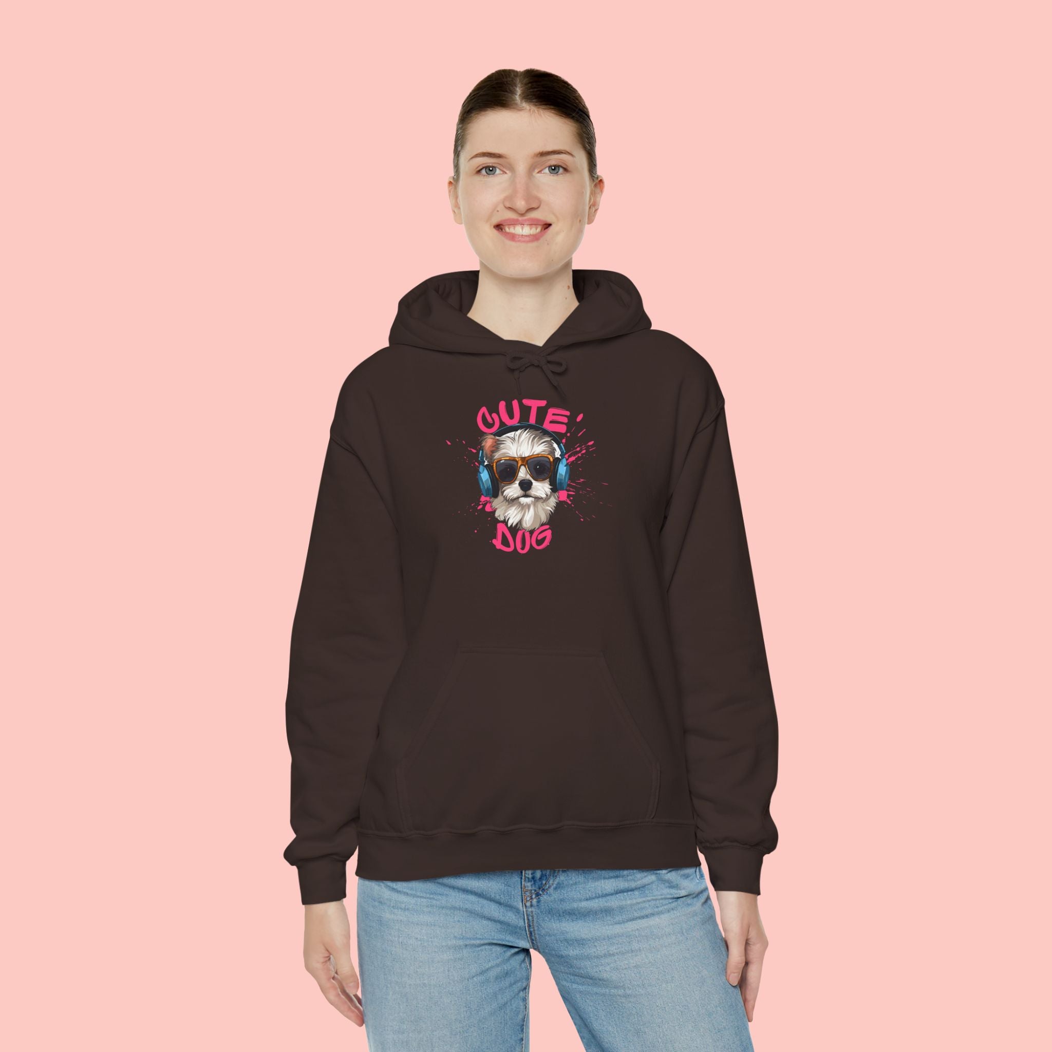 Cute Dog Hoodie with Headphones – 'Cute Dog' Graphic Pet Lover Sweatshirt