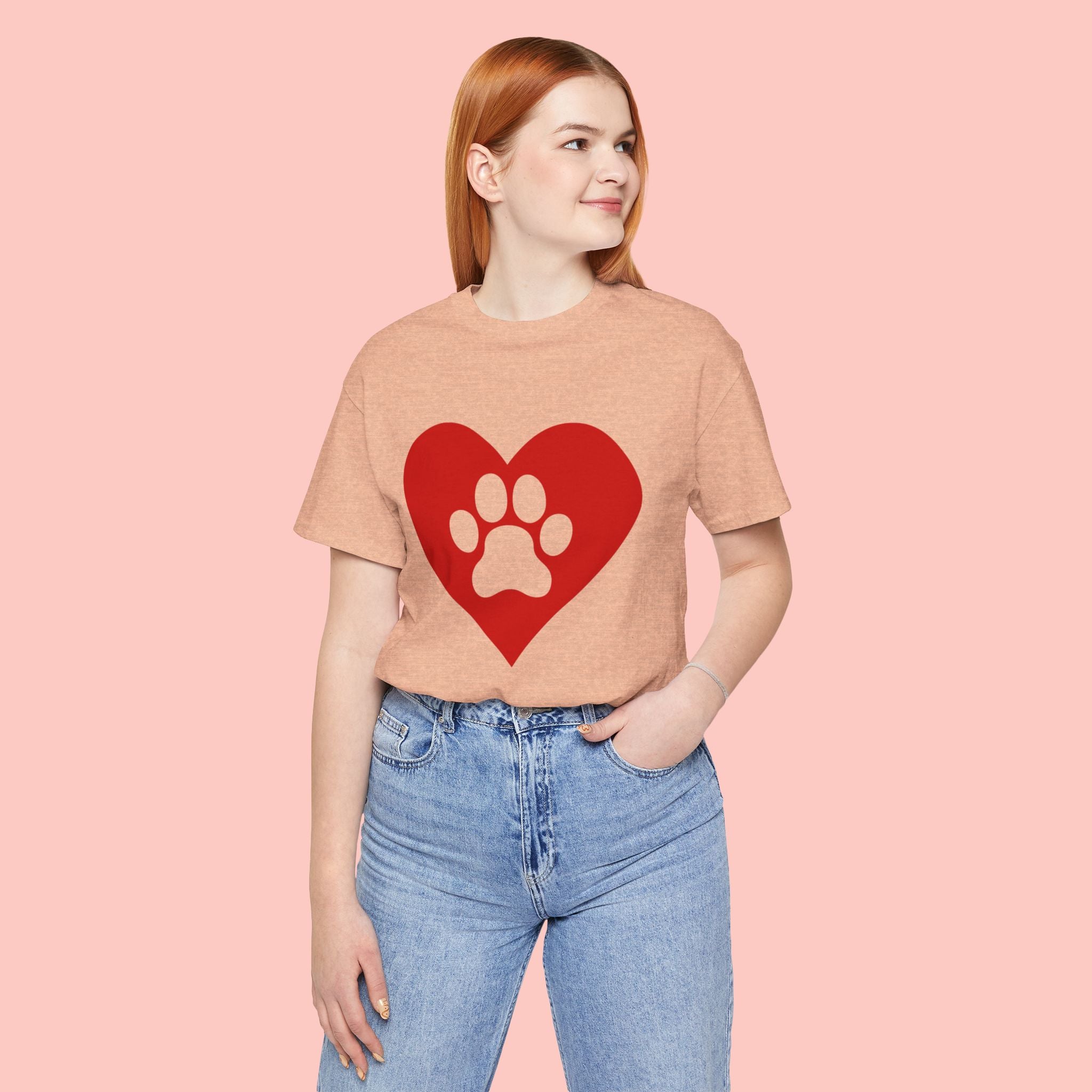 Pet Lover T-Shirt — Red Heart Paw Print Tee
