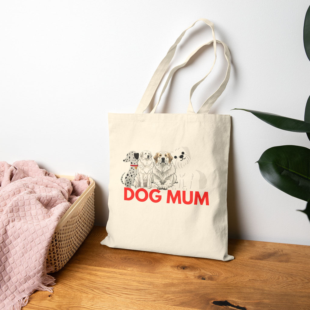 Dog Mum Canvas Tote — Cute Illustrated Dogs Cotton Shopper Bag
