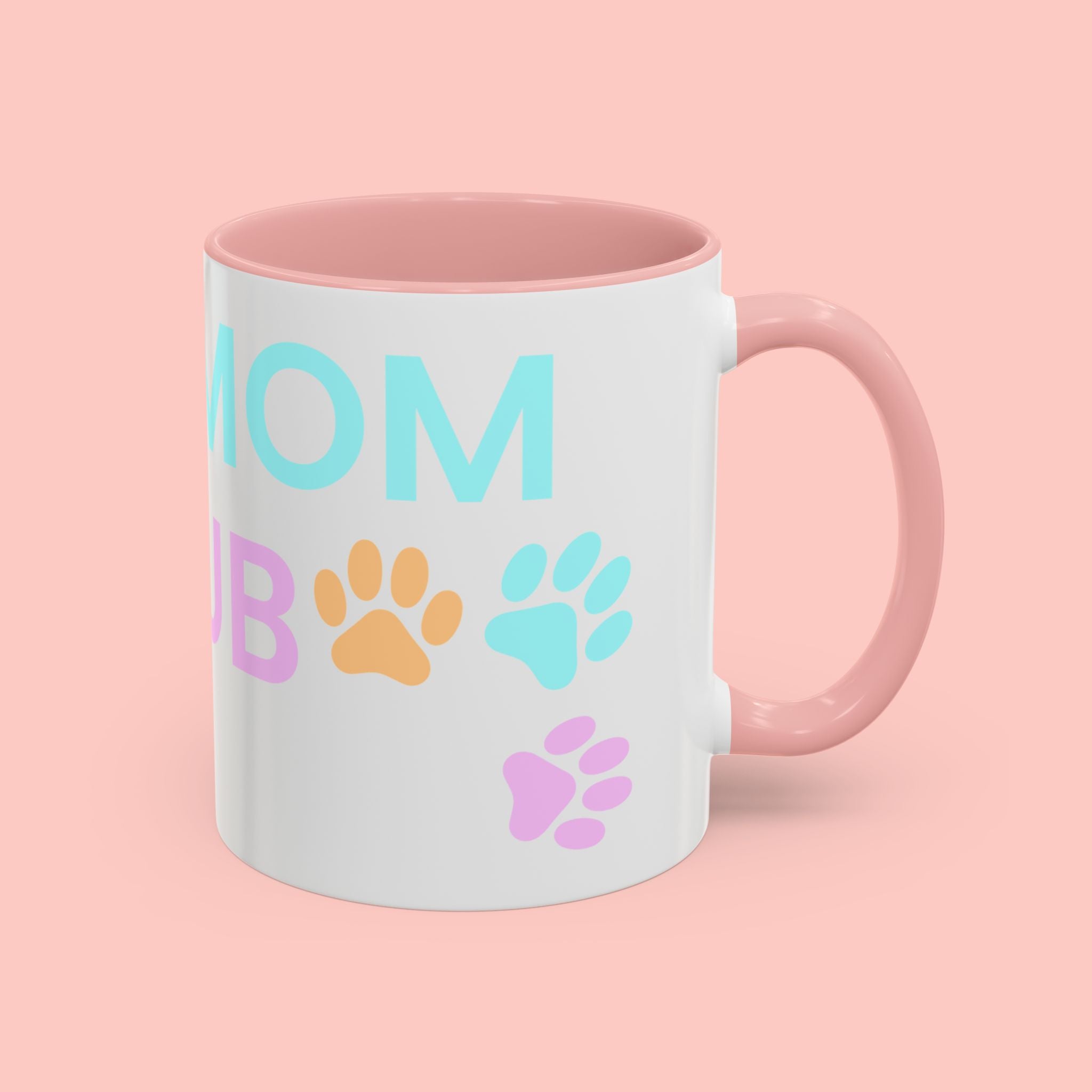 Dog Mom Club Accent Coffee Mug – Colorful Paw Print 11/15oz