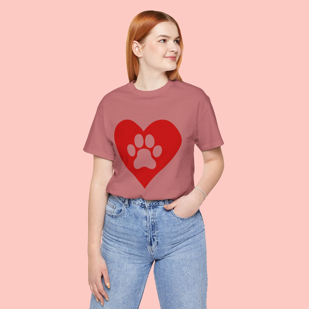 Pet Lover T-Shirt — Red Heart Paw Print Tee