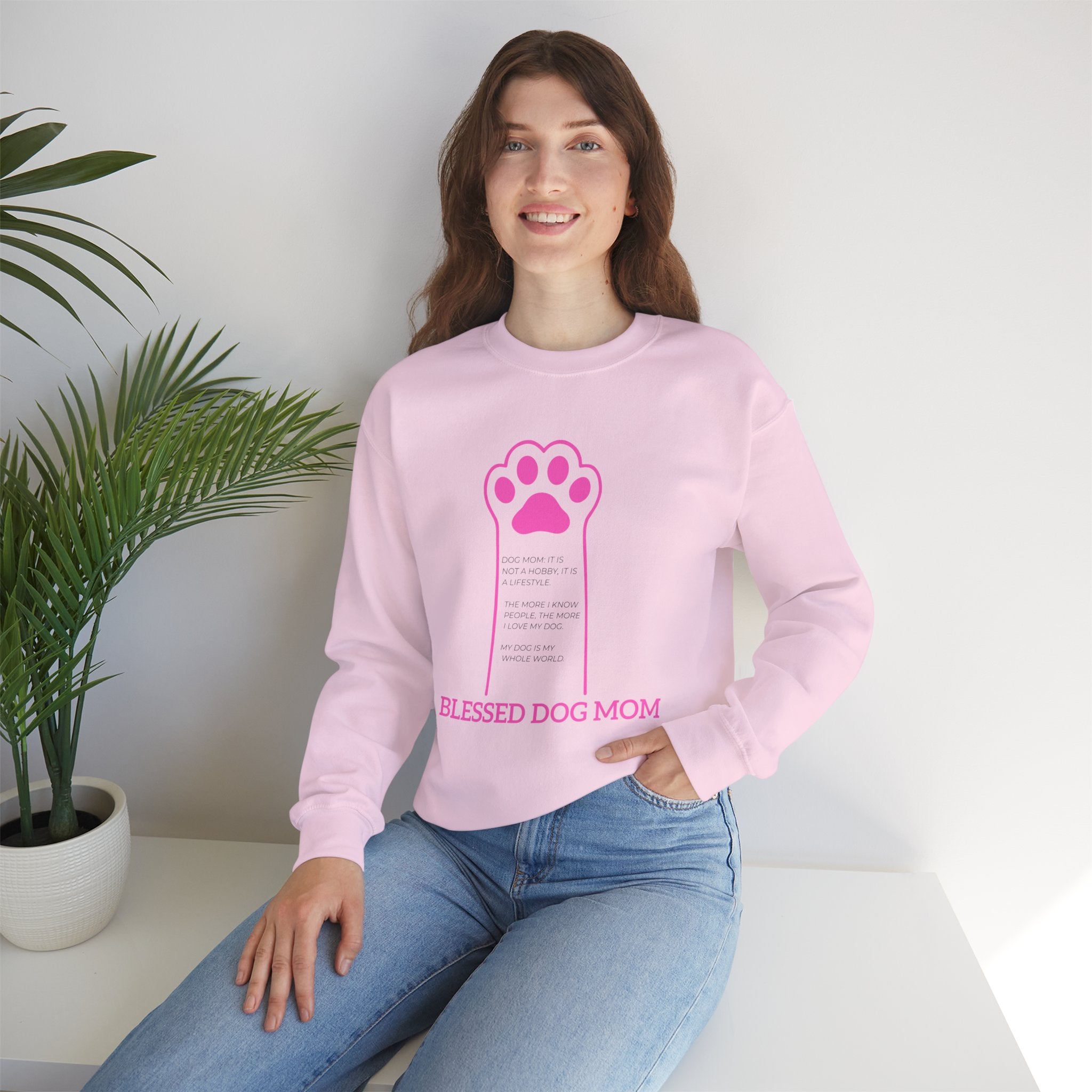 Blessed Dog Mom Crewneck Sweatshirt — Pink Paw Memorial Pullover