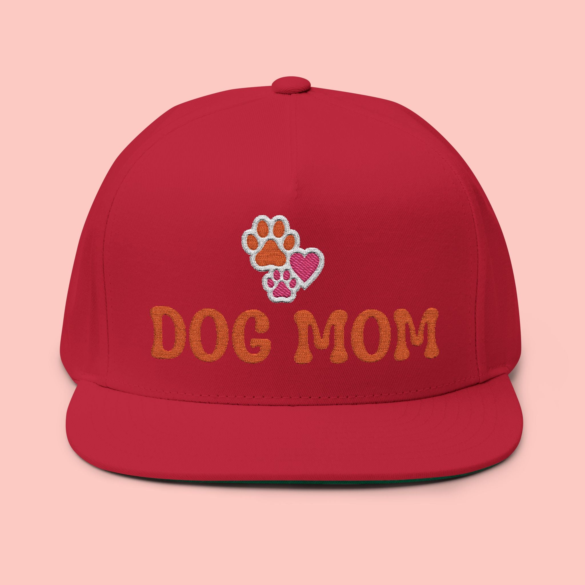 Dog Mom Embroidered Flat Bill Cap – Paw & Heart Snapback