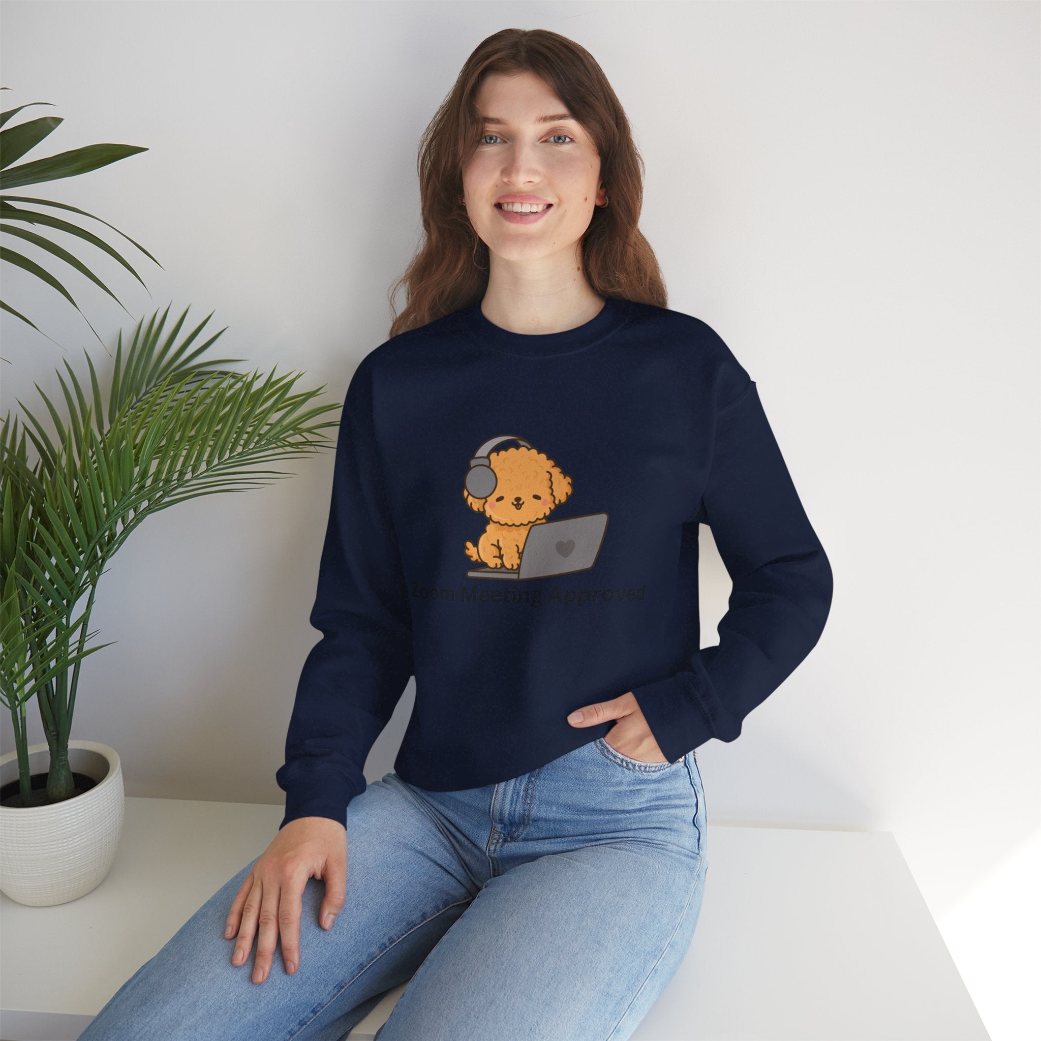 Crewneck Sweatshirt - Cute Puppy "Zoom Meeting Approved" Graphic