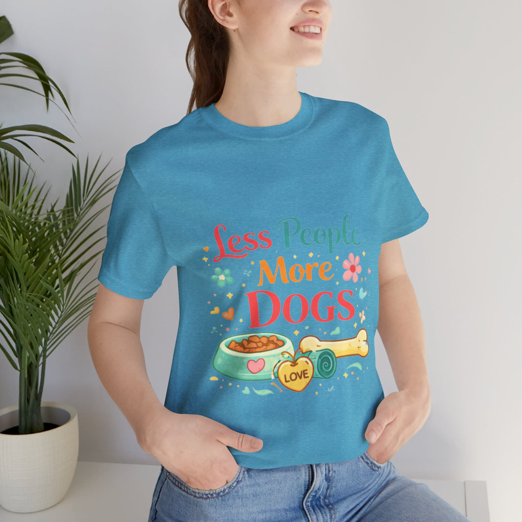 Less People More Dogs T-Shirt – Cute Dog Bowl & Bone Graphic Tee
