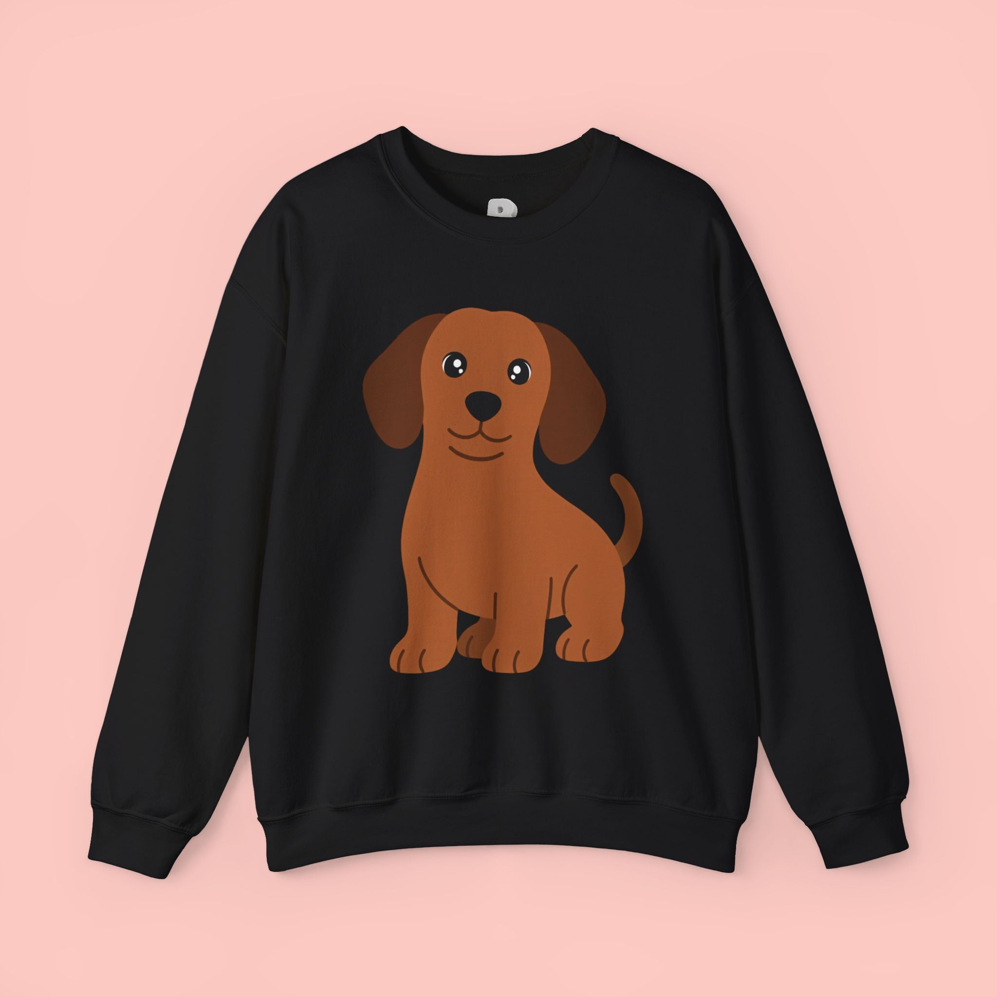 Cute Brown Puppy Sweatshirt — Cartoon Dachshund Crewneck for Dog Lovers