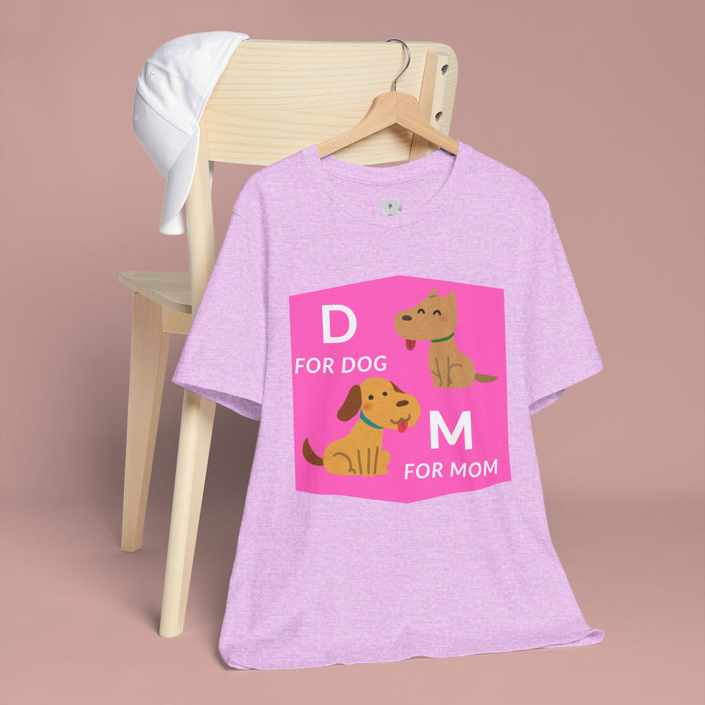 Dog Mom T-Shirt — Cute Pink "D for Dog, M for Mom" Graphic Tee