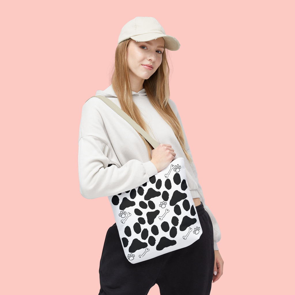 Dalmatian Paw Print Tote Bag — Dog Bones & Paw Pattern AOP Tote