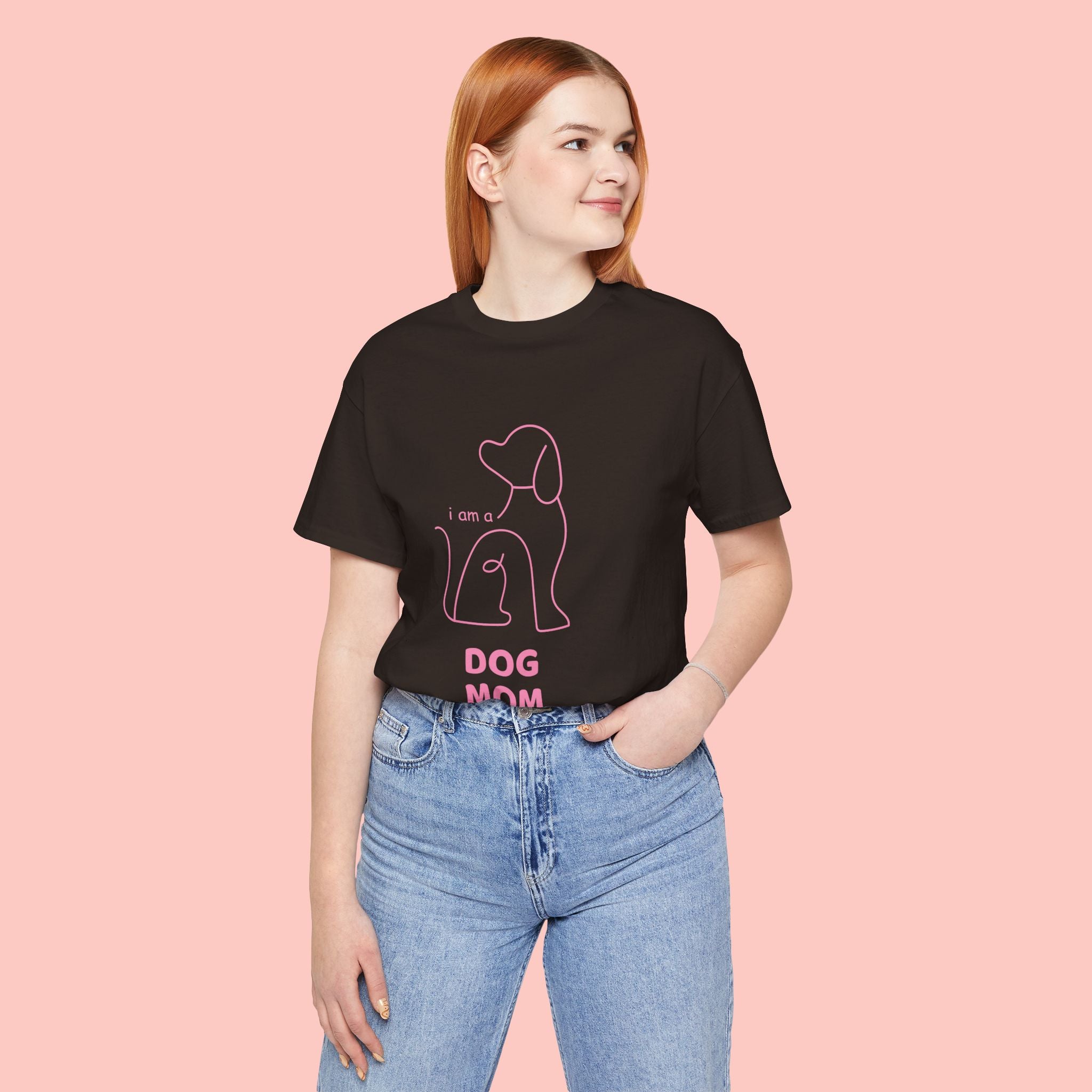 Dog Mom T‑Shirt – Minimal Pink Line Art Dog Tee