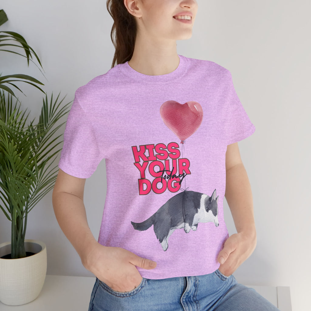 Kiss Your Dog T-Shirt — Cute Corgi with Heart Balloon Pet Lover Tee