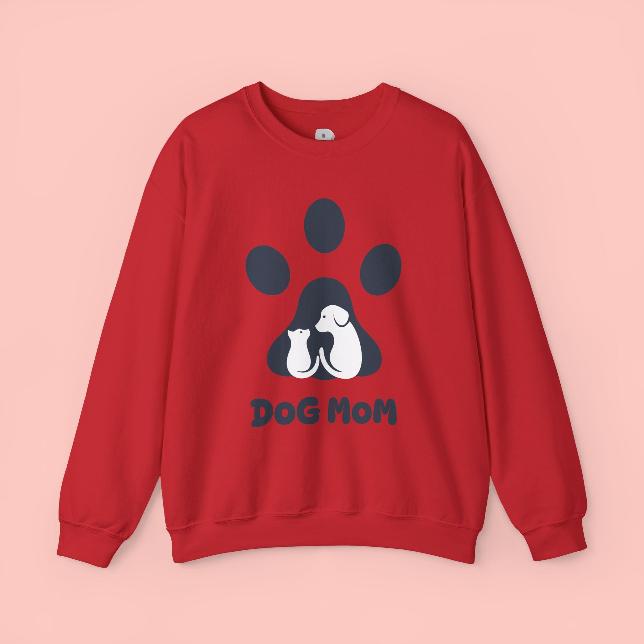Dog Mom Crewneck Sweatshirt - Paw Print & Silhouette Graphic