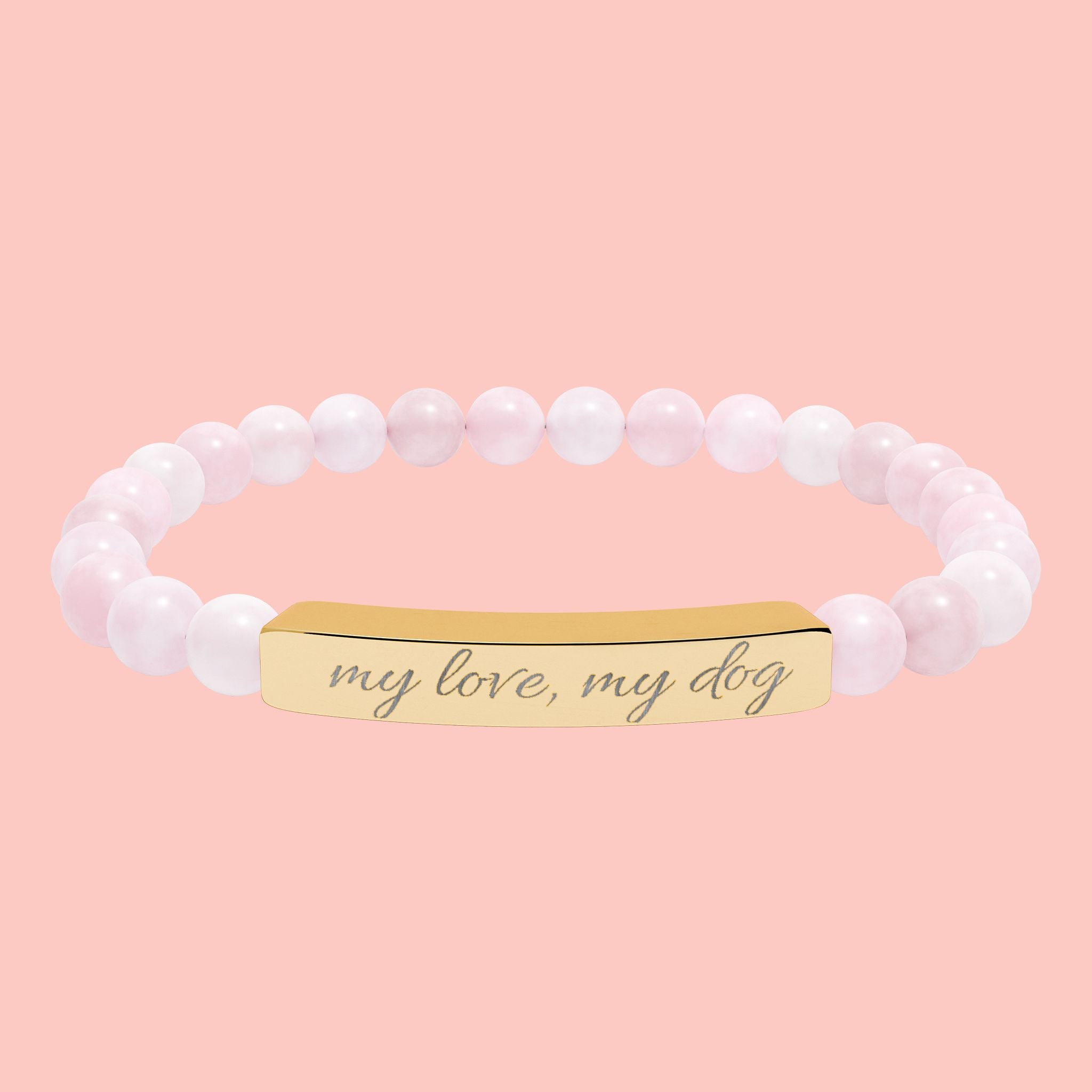 Engraved Natural Stone Stretch Bar Bracelet — Personalized Beaded Healing Jewelry