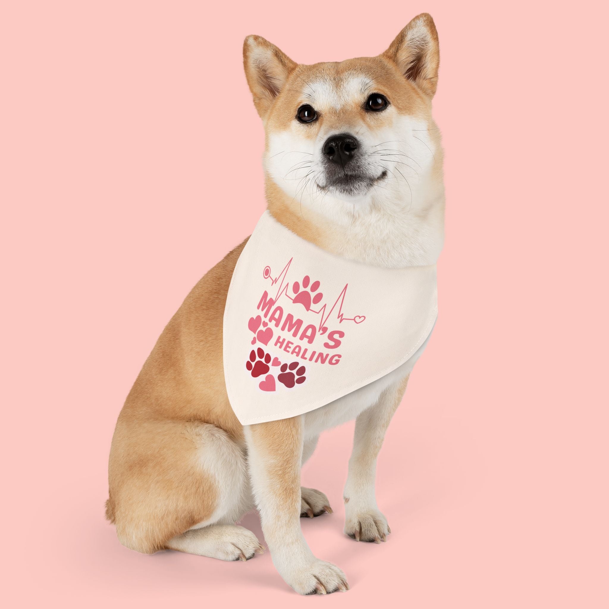 Mama's Healing Pet Bandana Collar — Pink Paw Print Dog & Cat Accessory