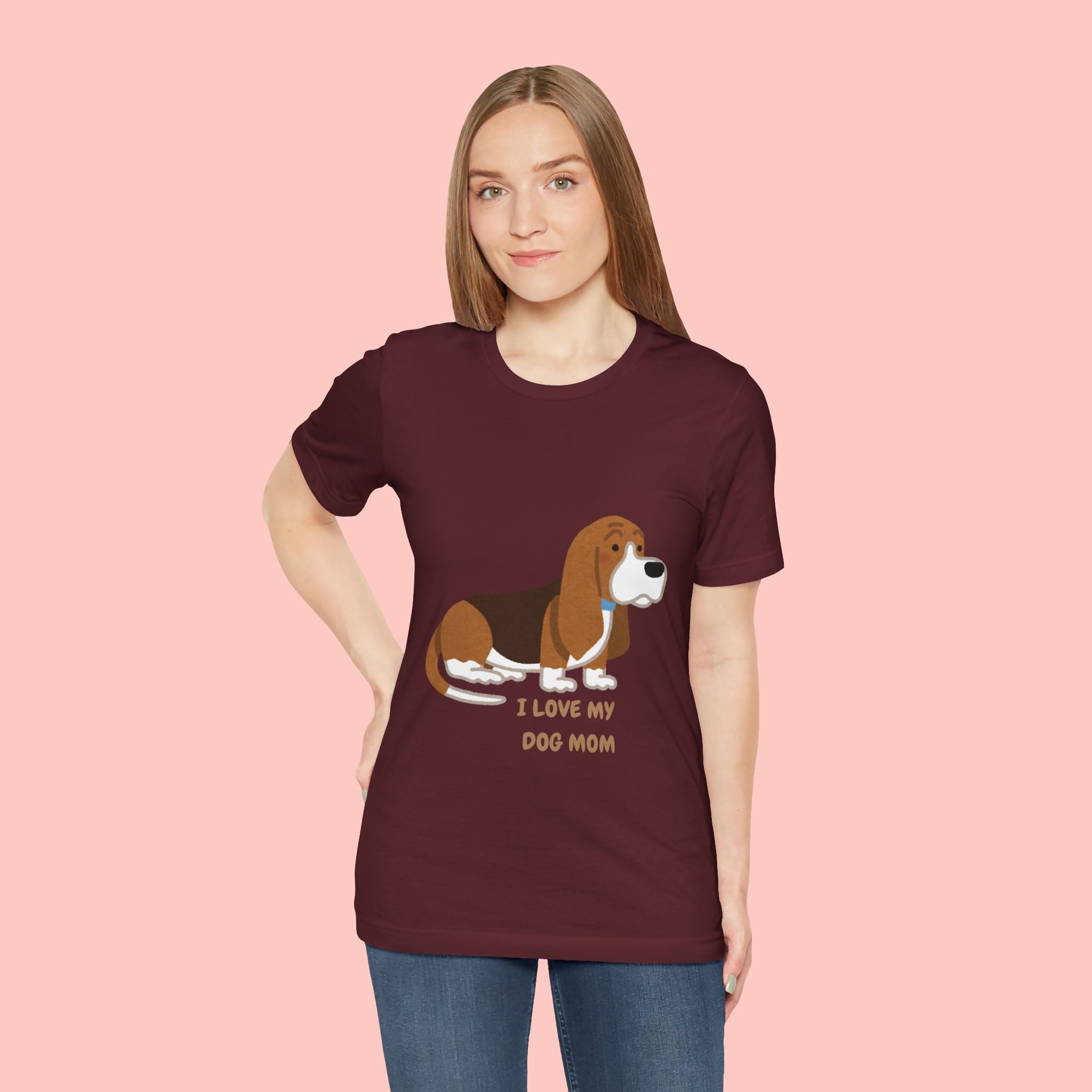 Dog Mom T‑Shirt — Cute Basset Hound I Love My Dog Mom Tee