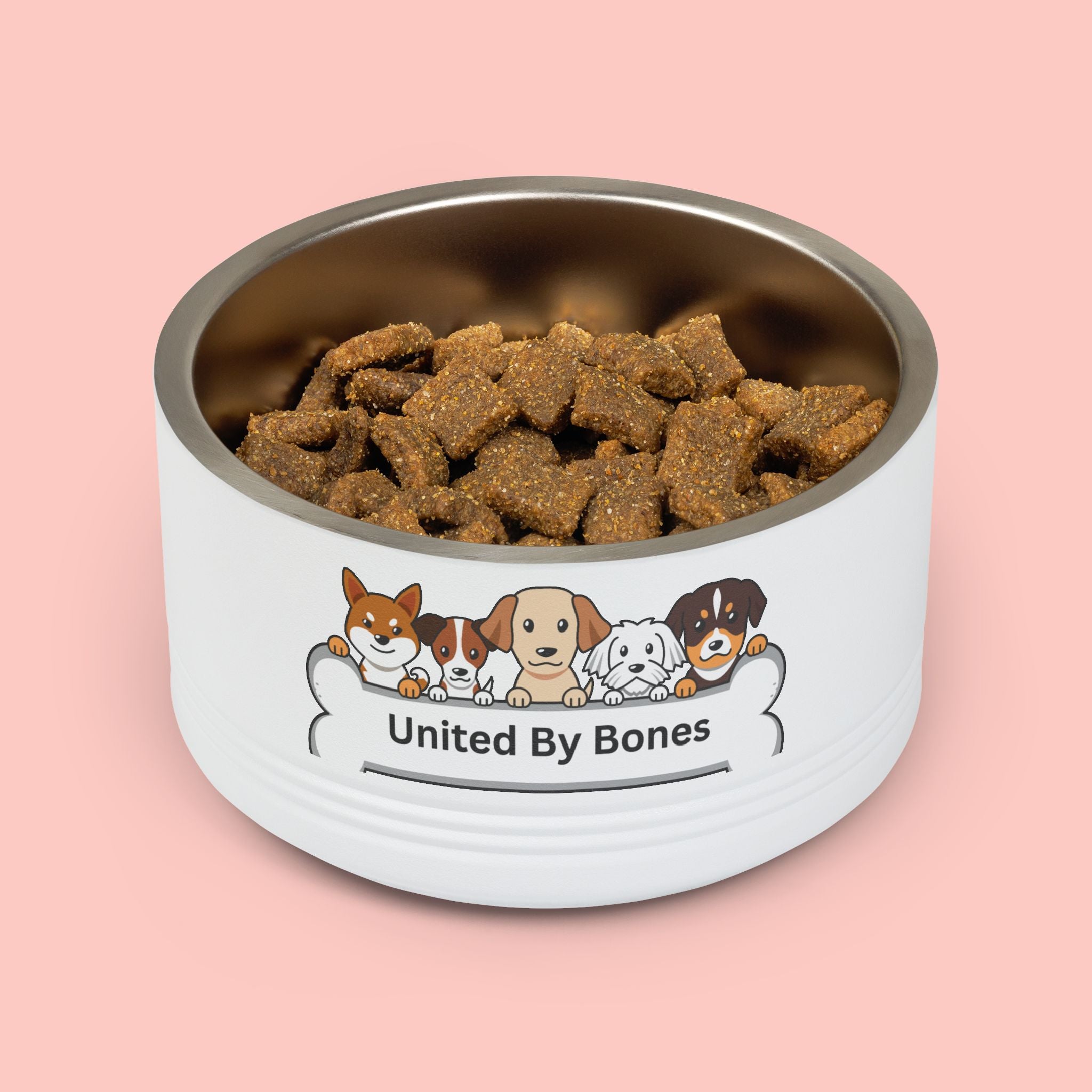 United By Bones 18oz Pet Bowl — Cute Cartoon Dogs Stainless Steel Bowl for Dogs & Cats