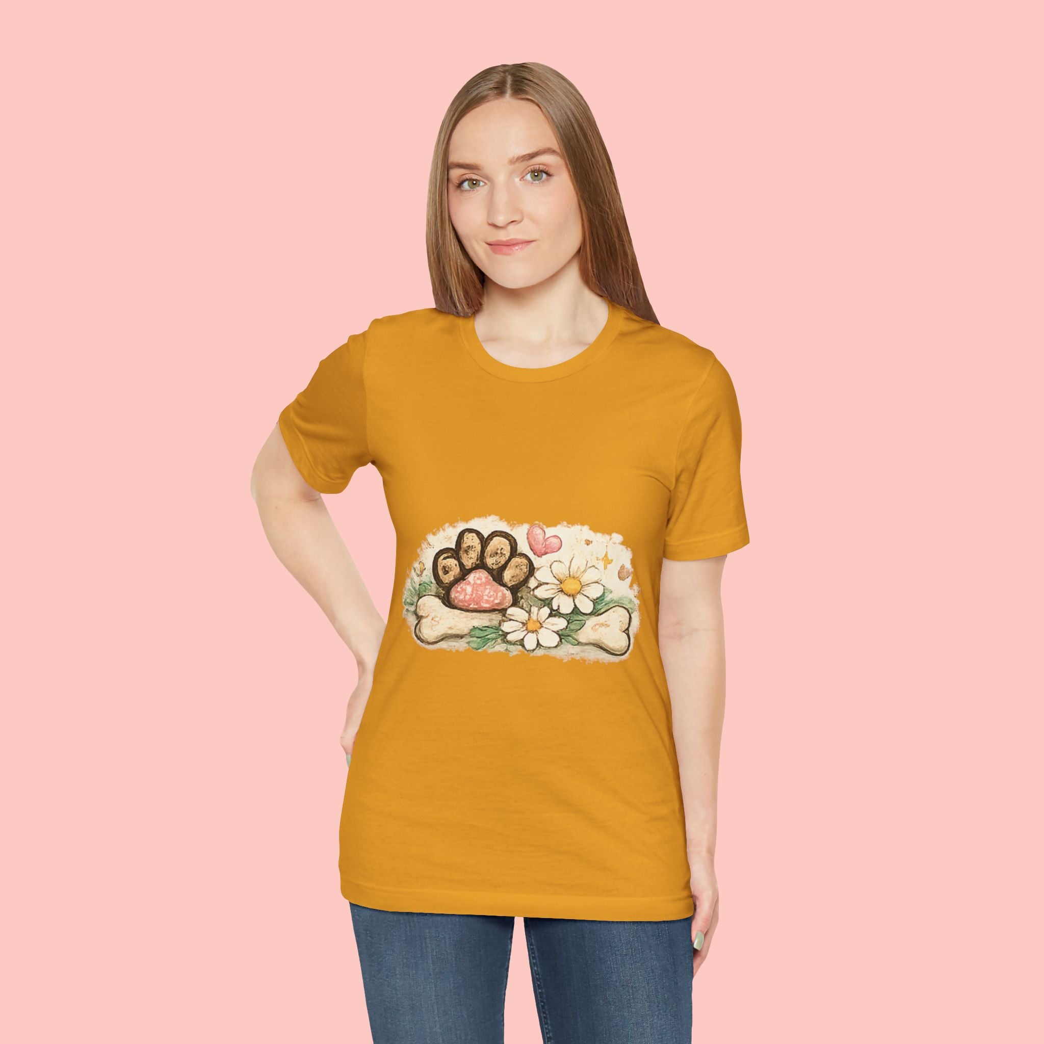 Dog Paw Floral T-Shirt — Cute Paw Print, Bone & Daisies Tee