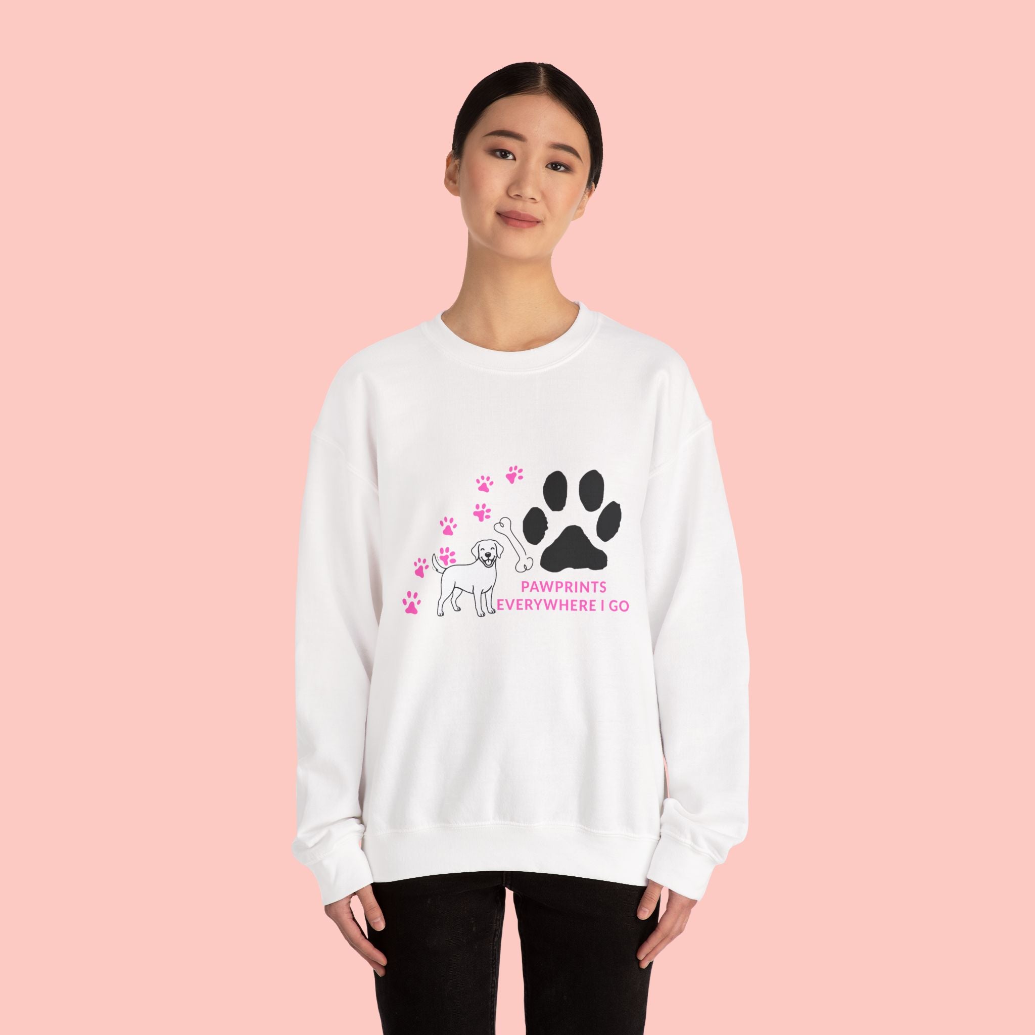 Crewneck Sweatshirt — "Pawprints Everywhere I Go" Dog Lover Graphic