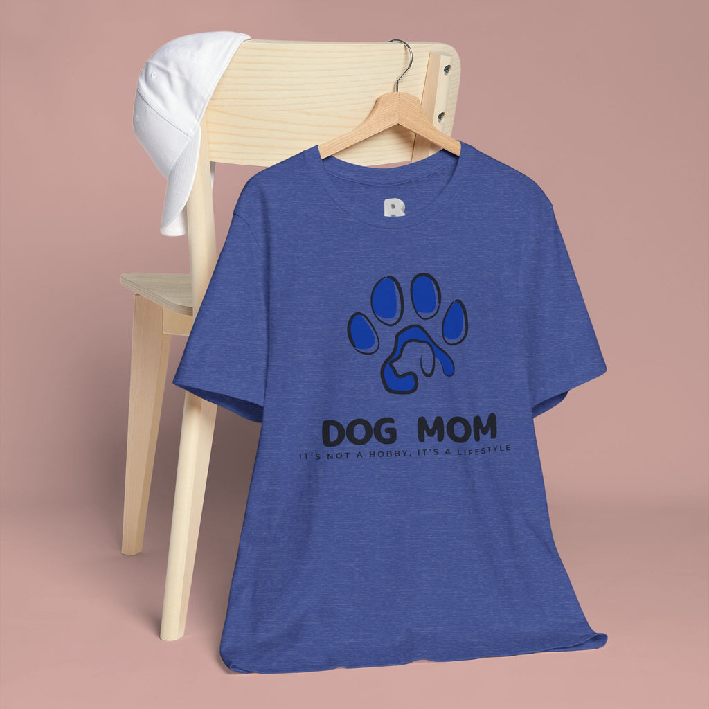 Dog Mom T-Shirt – Blue Paw Graphic "Dog Mom: It's Not a Hobby, It's a Lifestyle"