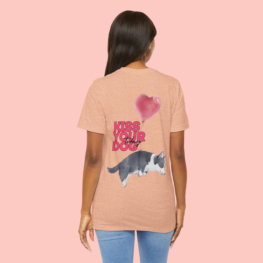 Kiss Your Dog Tee — Corgi Heart Balloon Graphic T-Shirt