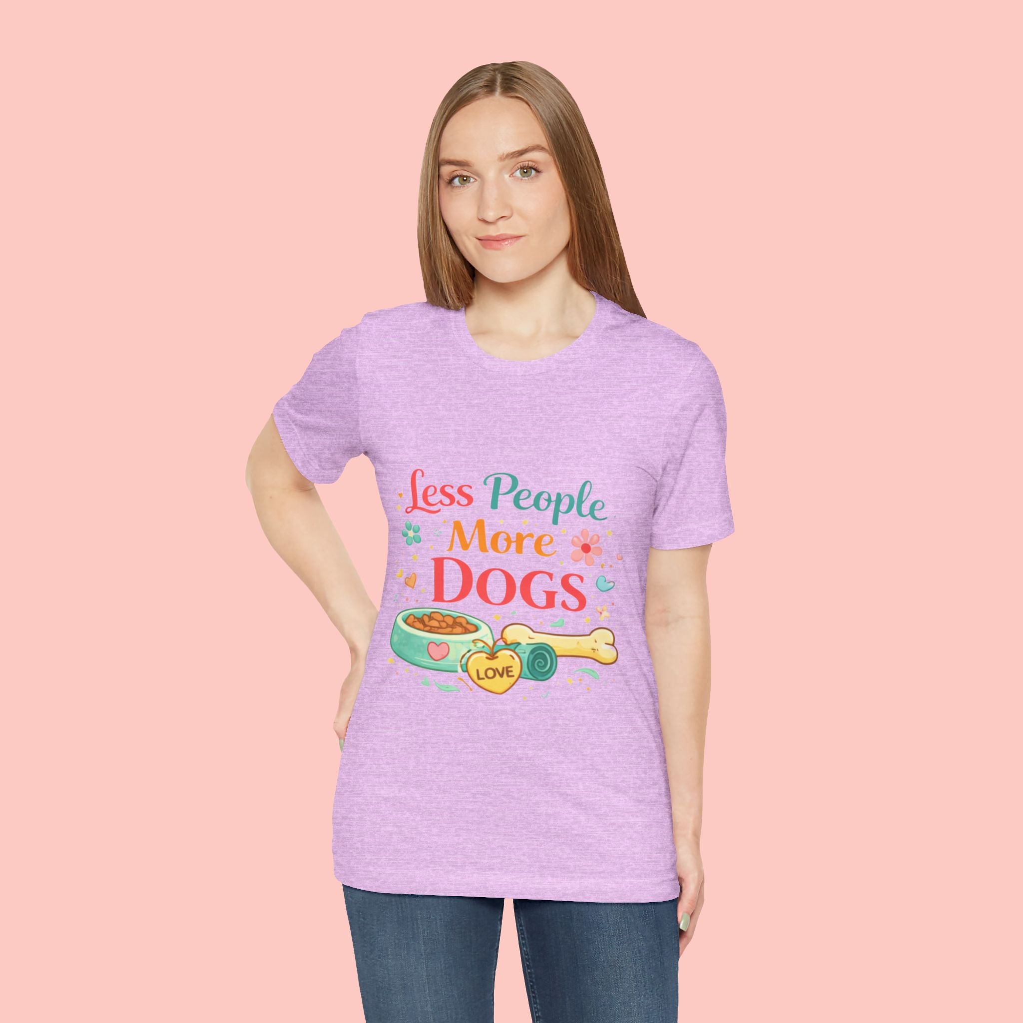 Less People More Dogs T-Shirt – Cute Dog Bowl & Bone Graphic Tee