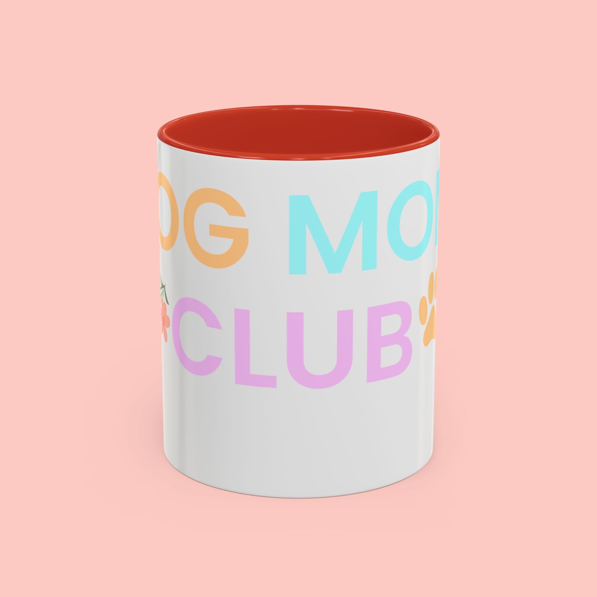 Dog Mom Club Accent Coffee Mug – Colorful Paw Print 11/15oz
