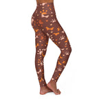 Brown Paw Print High-Waisted Yoga Leggings — Cute Cat & Dog Paws Pattern
