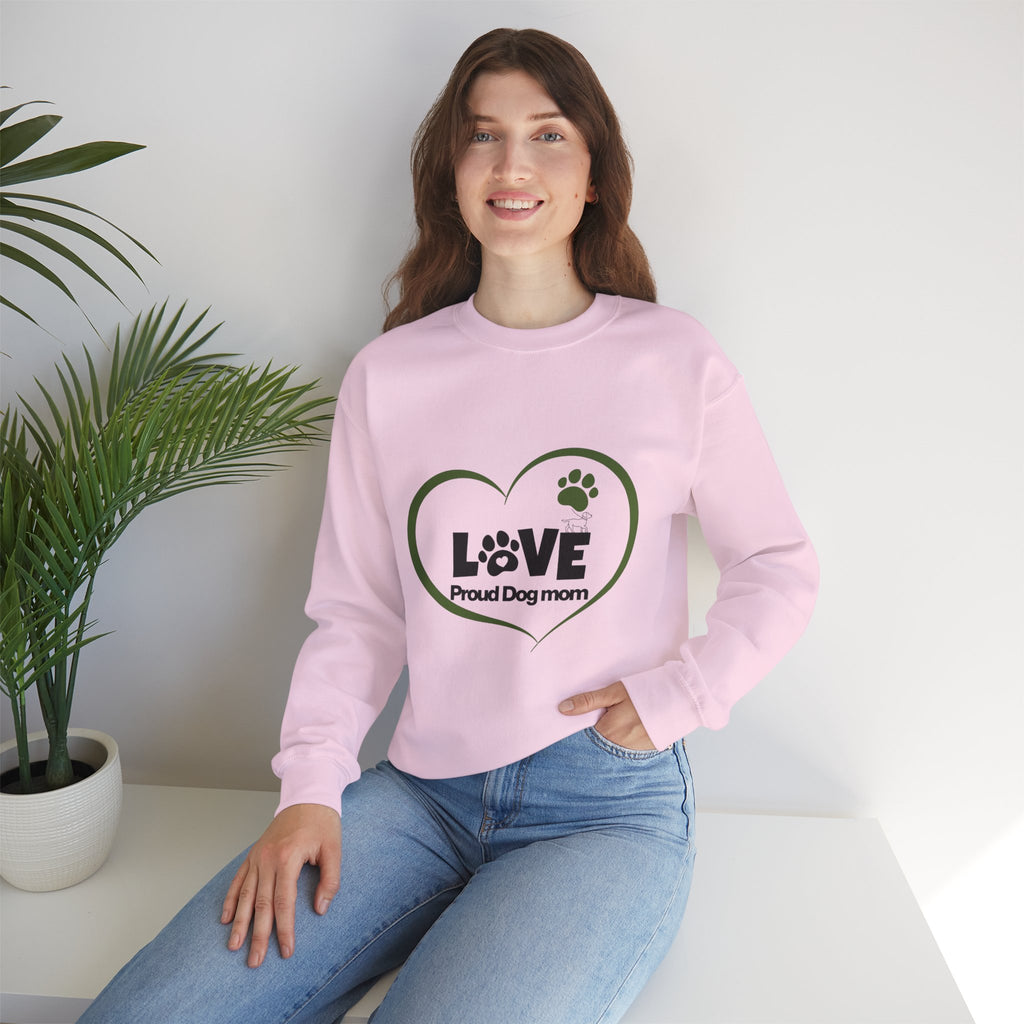 Dog Mom Heart Crewneck Sweatshirt — "LOVE Proud Dog Mom" Graphic