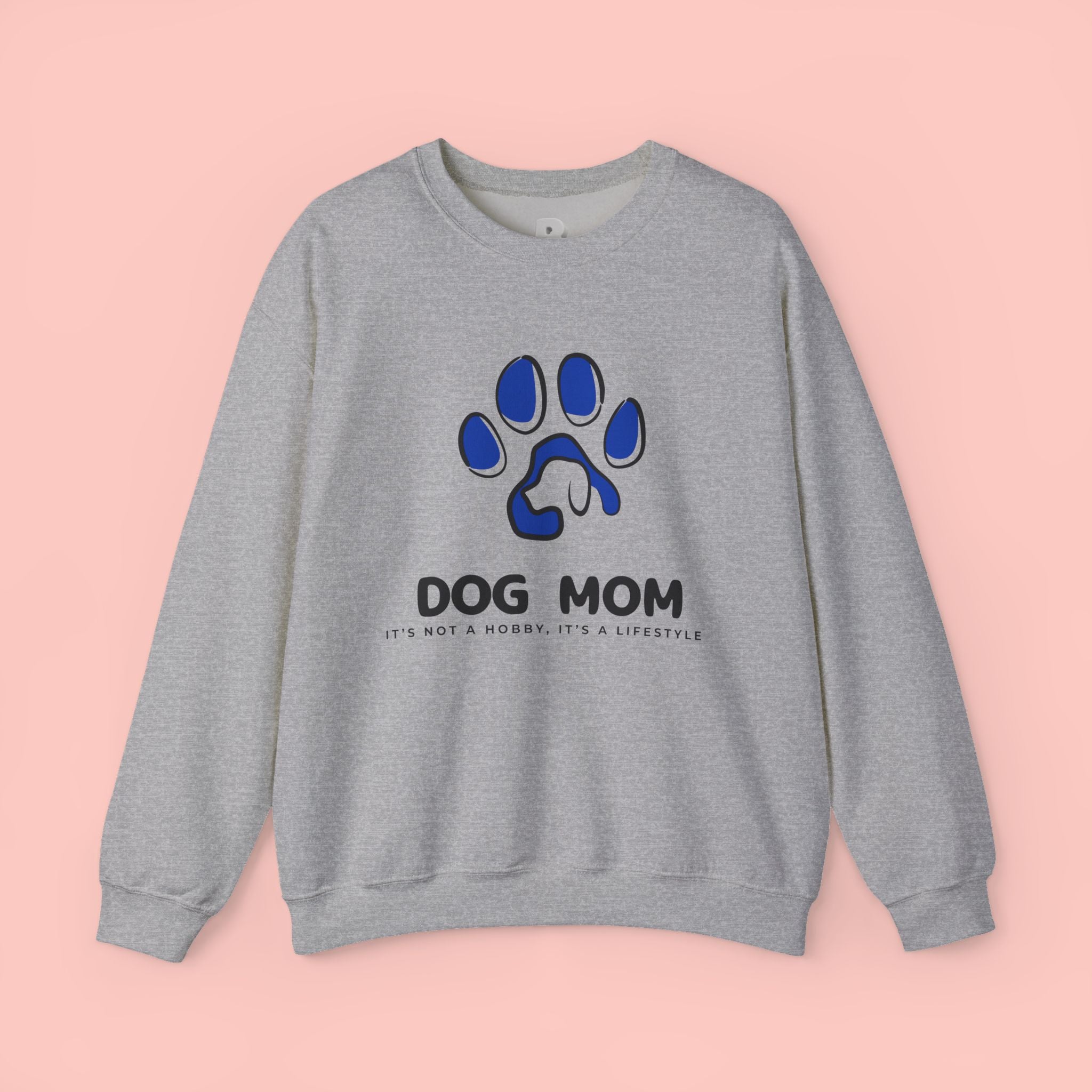 Dog Mom Crewneck Sweatshirt – Blue Paw Graphic "Dog Mom"
