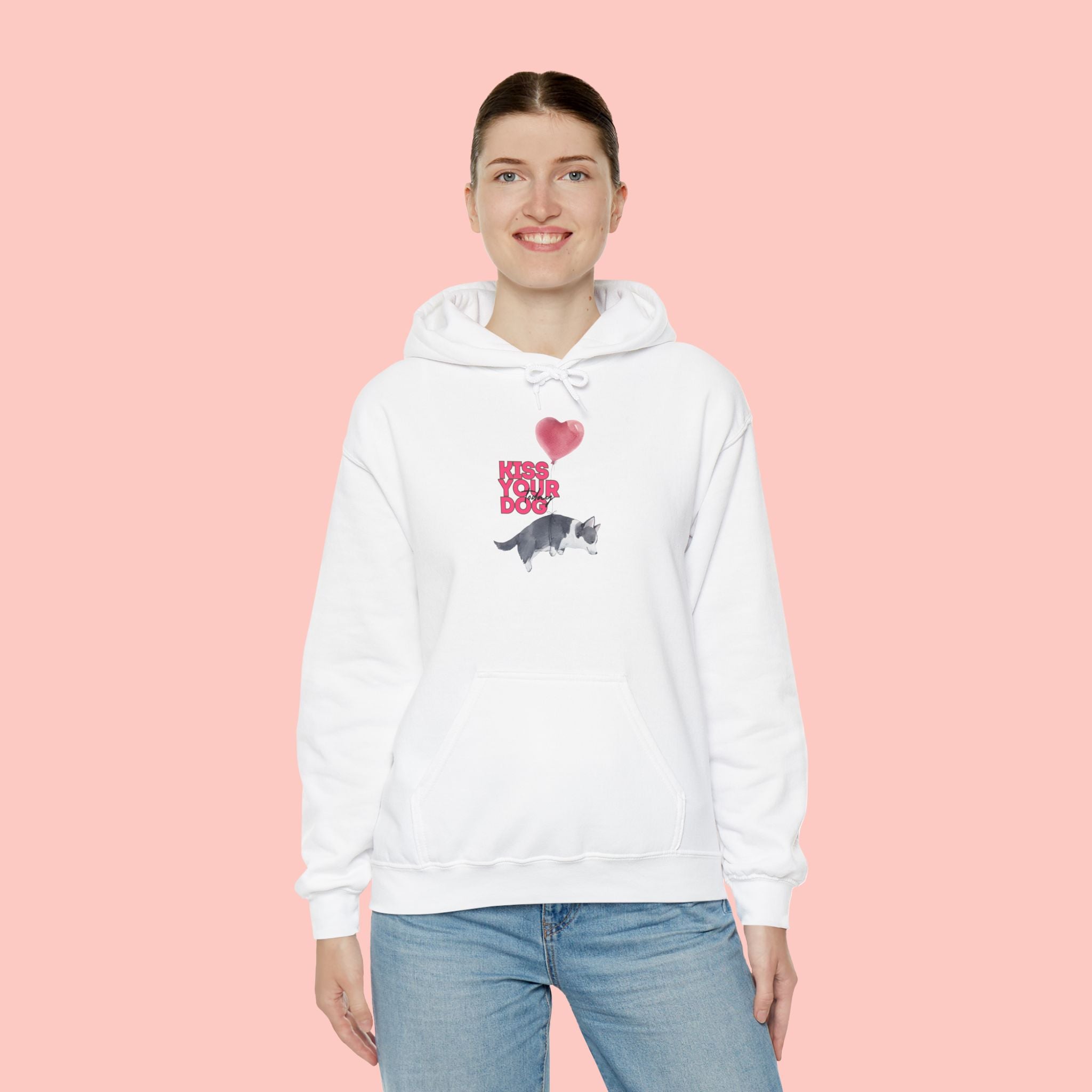 Kiss Your Dog Hoodie — Cute Heart & Dog Graphic Pullover