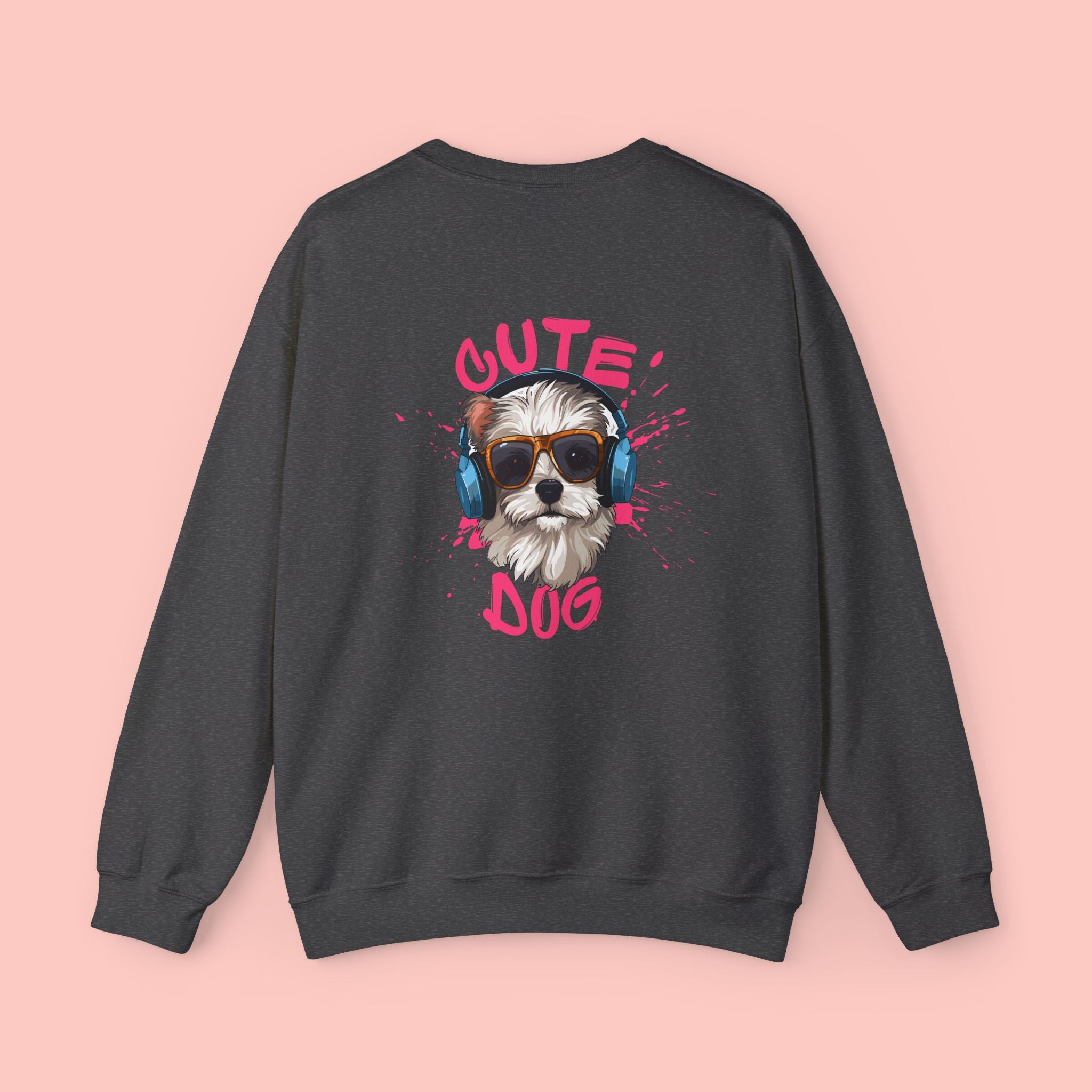 Cute Dog Crewneck Sweatshirt – Cute Dog with Headphones Graphic