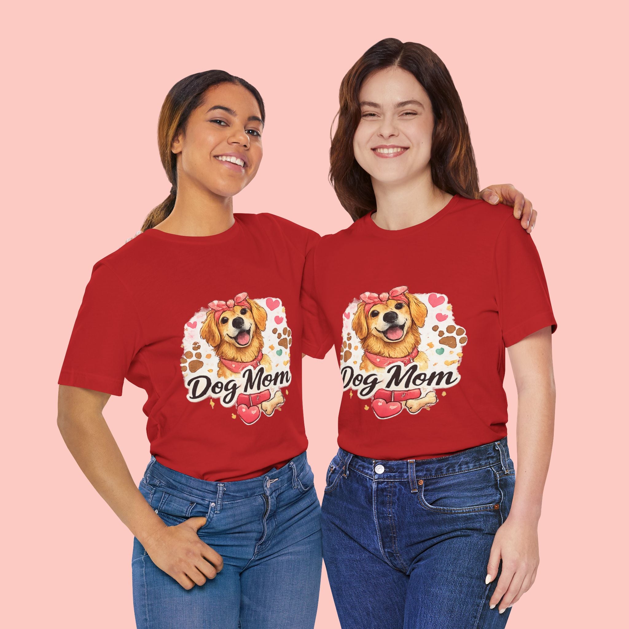 Dog Mom T-Shirt – Cute Golden Retriever Design with Hearts & Paw Prints